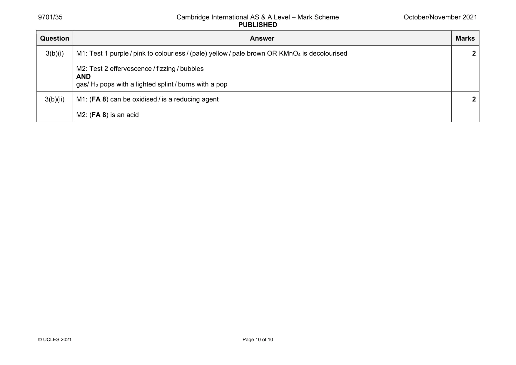 Mark scheme, page 10 of 10