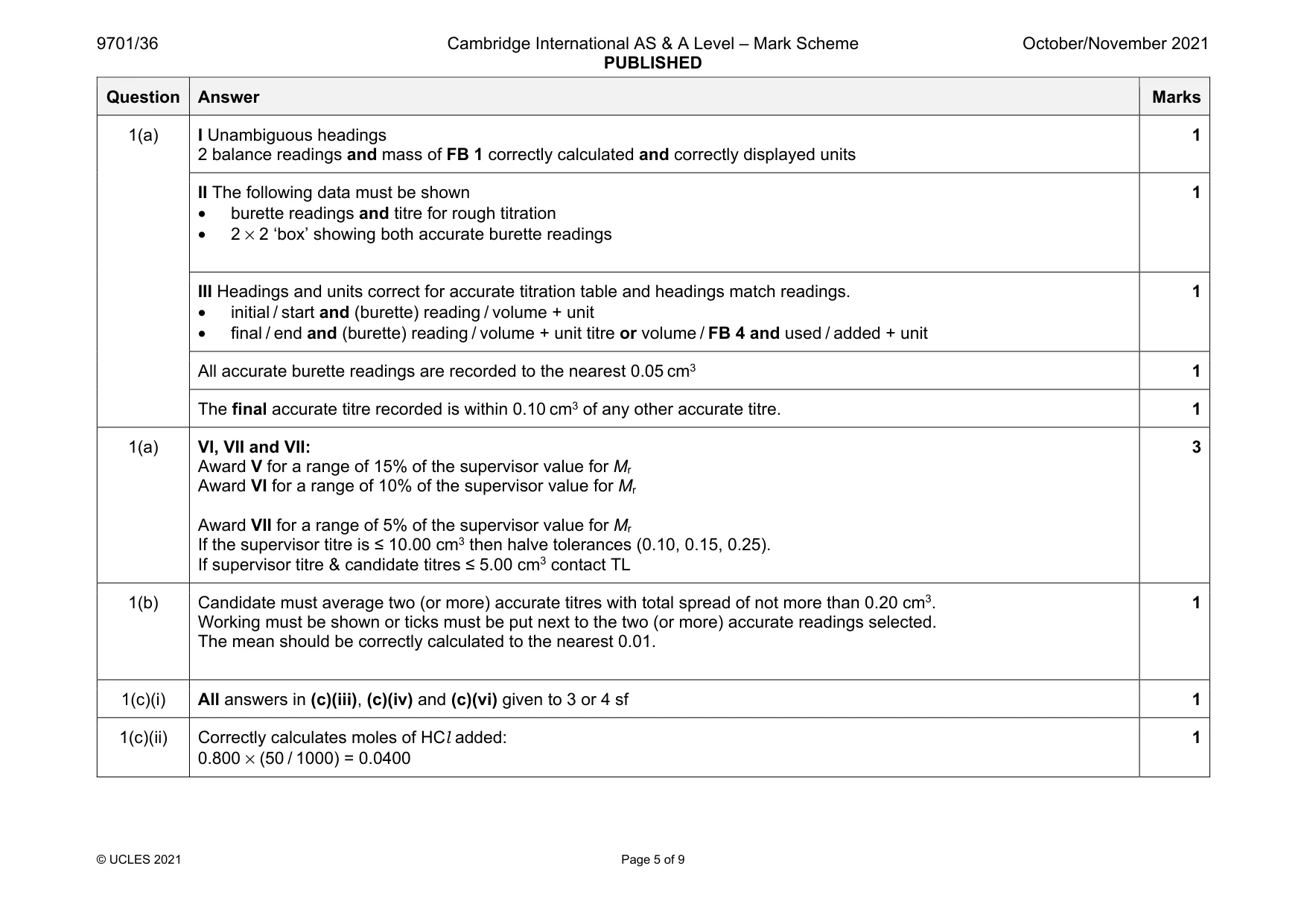 Mark scheme, page 5 of 9