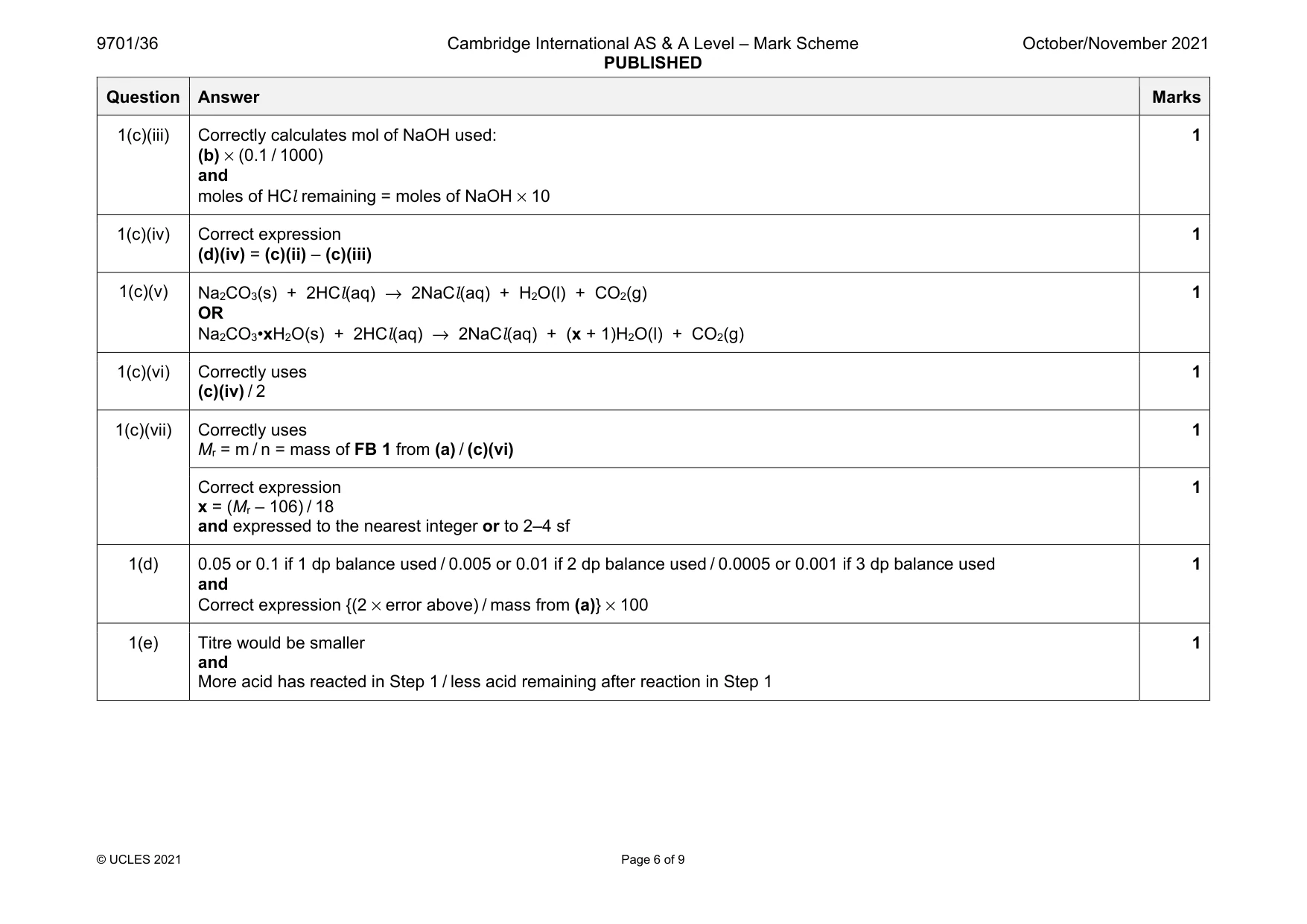 Mark scheme, page 6 of 9