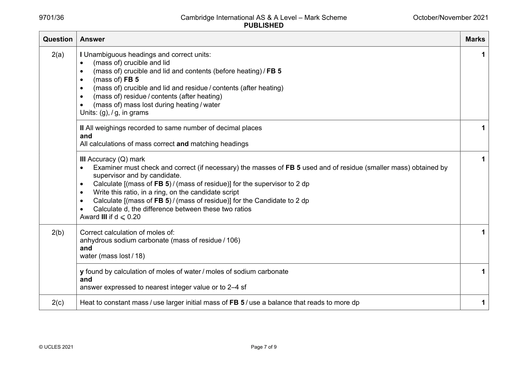 Mark scheme, page 7 of 9