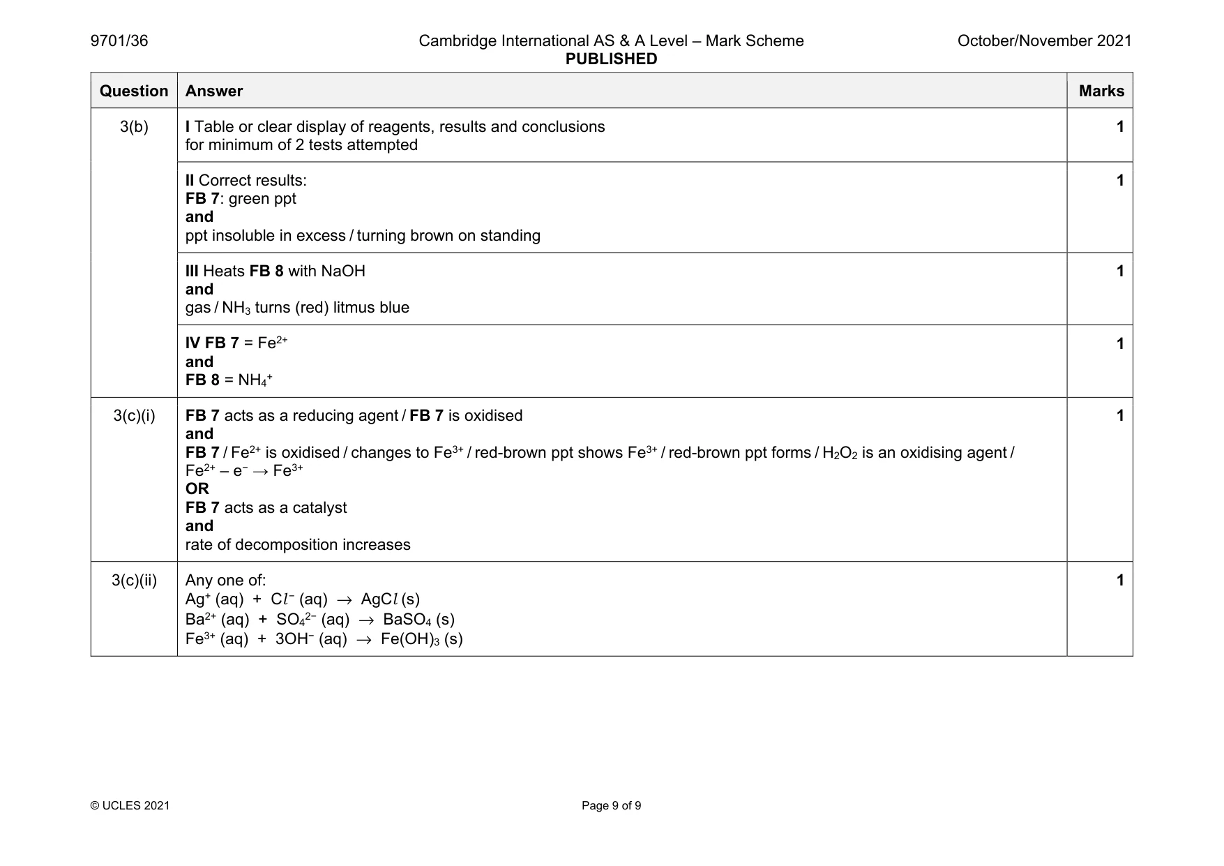 Mark scheme, page 9 of 9