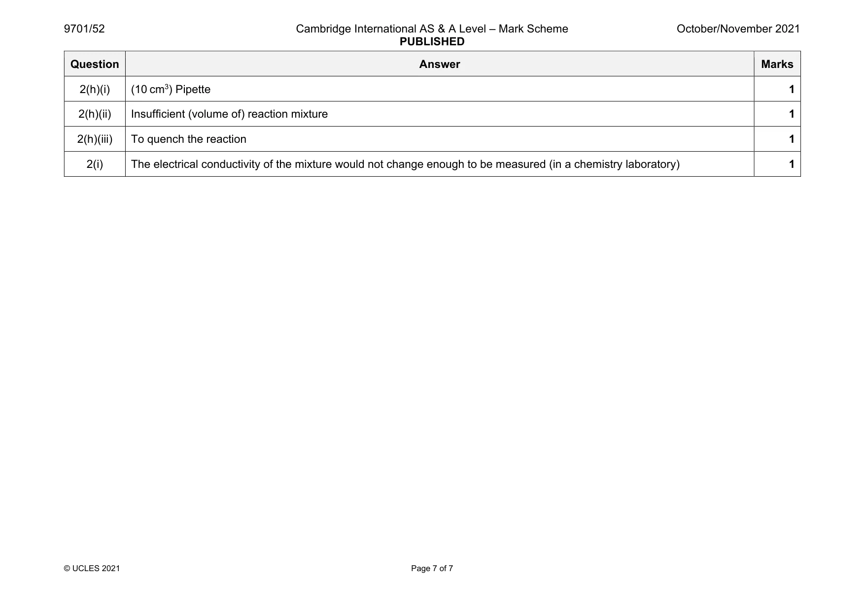 Mark scheme, page 7 of 7