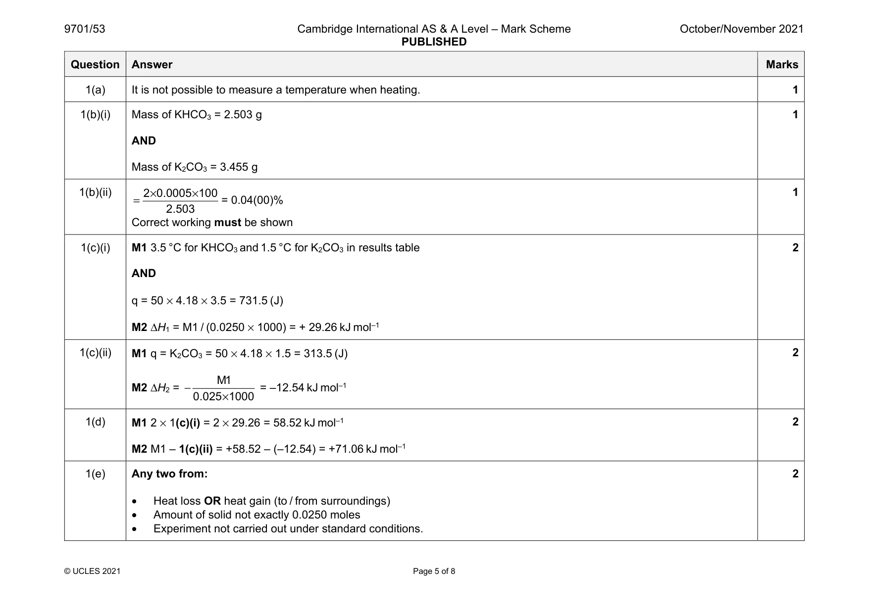 Mark scheme, page 5 of 8