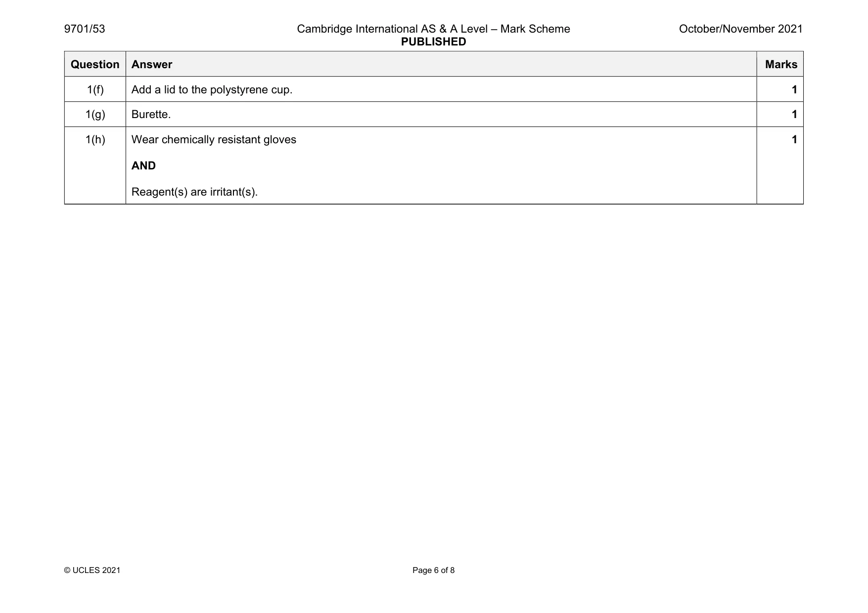 Mark scheme, page 6 of 8