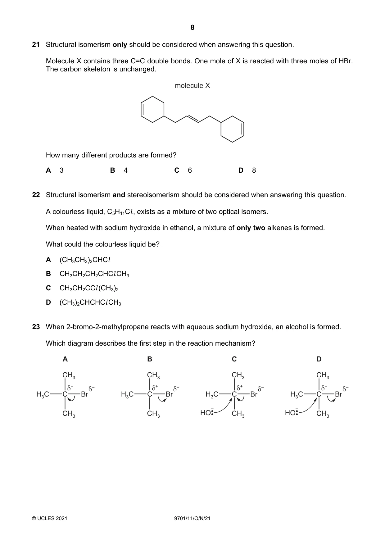 Cambridge A Level Chemistry 9701 2021 Oct/Nov Paper 1 · Variant 1 question paper, page 8 of 16