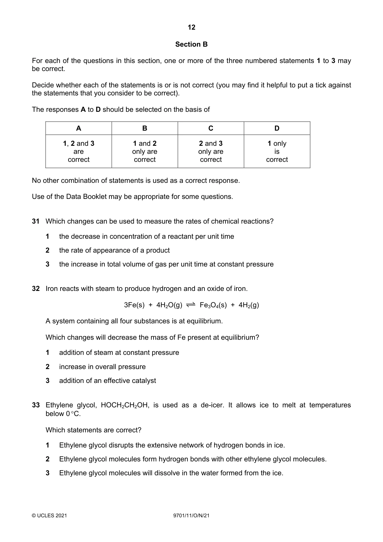 Cambridge A Level Chemistry 9701 2021 Oct/Nov Paper 1 · Variant 1 question paper, page 12 of 16