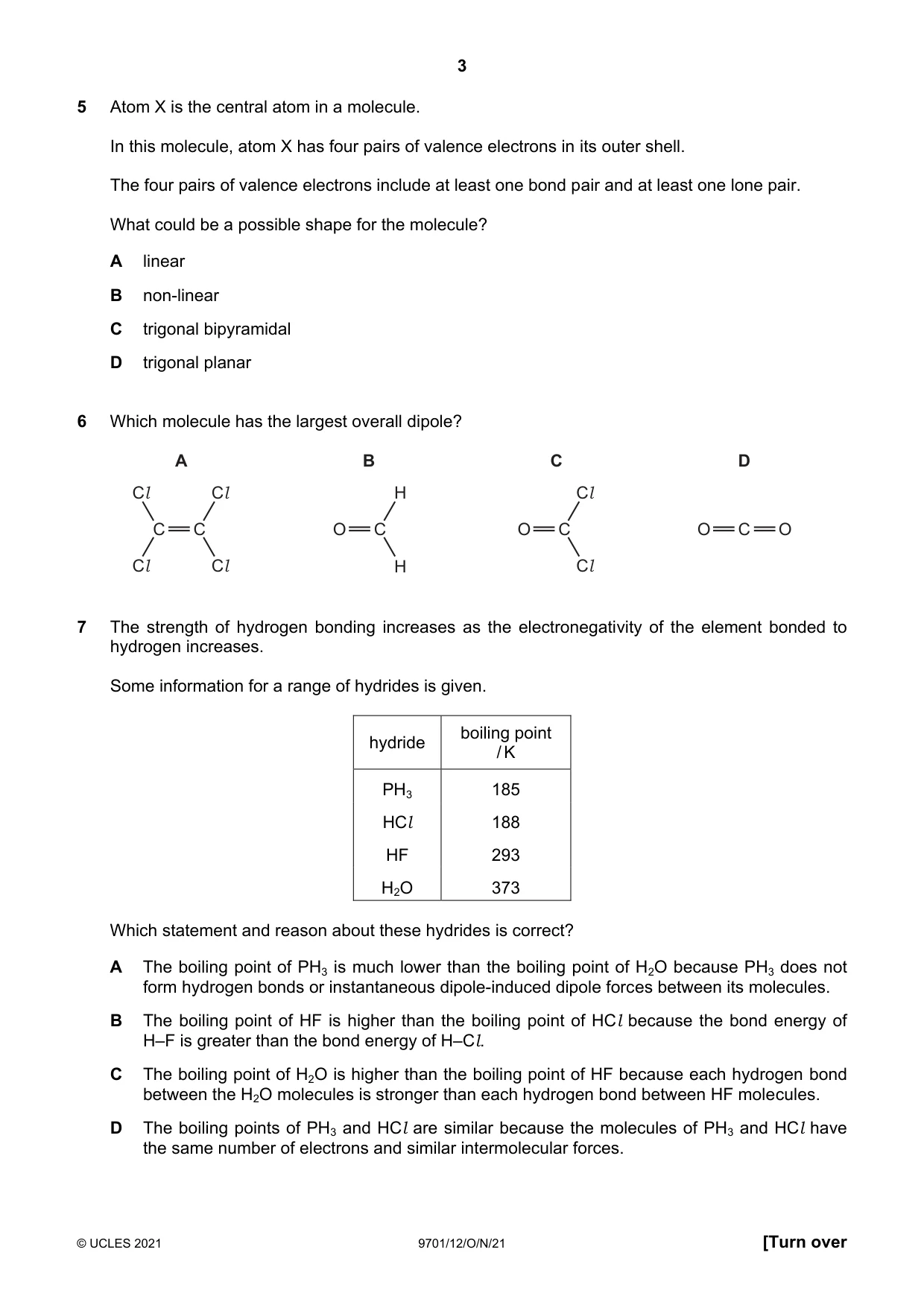 Cambridge A Level Chemistry 9701 2021 Oct/Nov Paper 1 · Variant 2 question paper, page 3 of 16