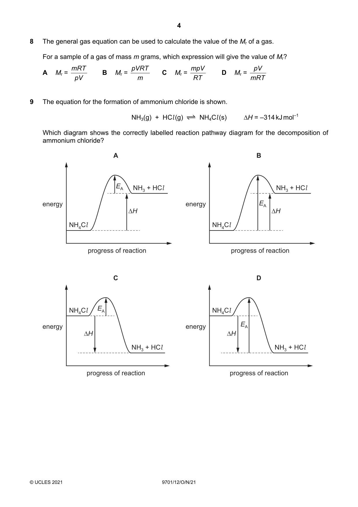 Cambridge A Level Chemistry 9701 2021 Oct/Nov Paper 1 · Variant 2 question paper, page 4 of 16