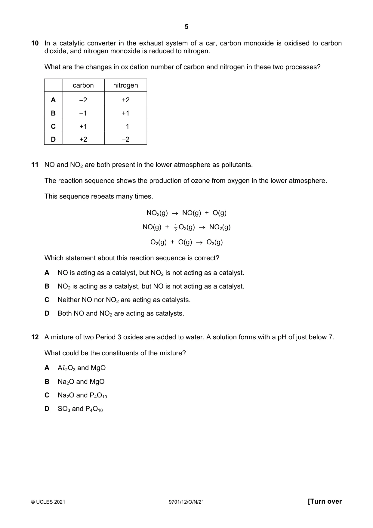 Cambridge A Level Chemistry 9701 2021 Oct/Nov Paper 1 · Variant 2 question paper, page 5 of 16