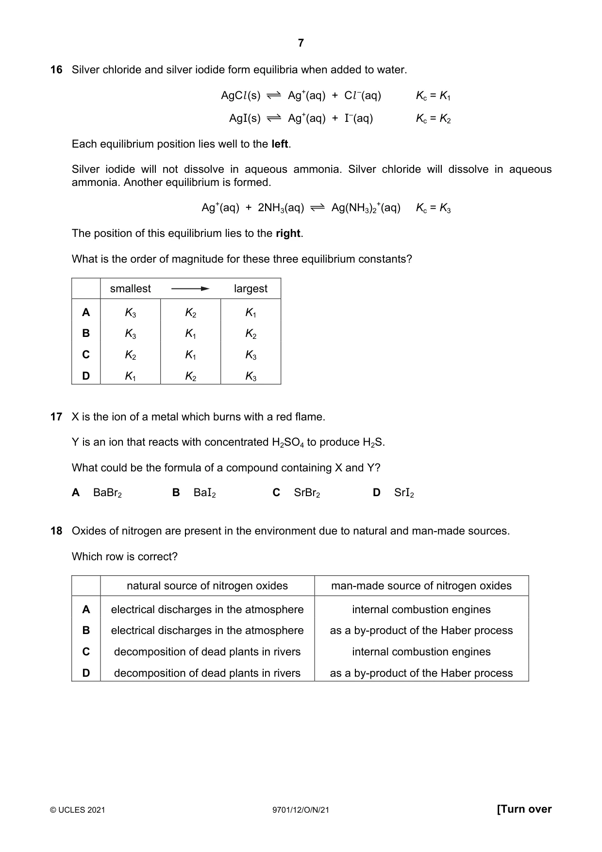 Cambridge A Level Chemistry 9701 2021 Oct/Nov Paper 1 · Variant 2 question paper, page 7 of 16