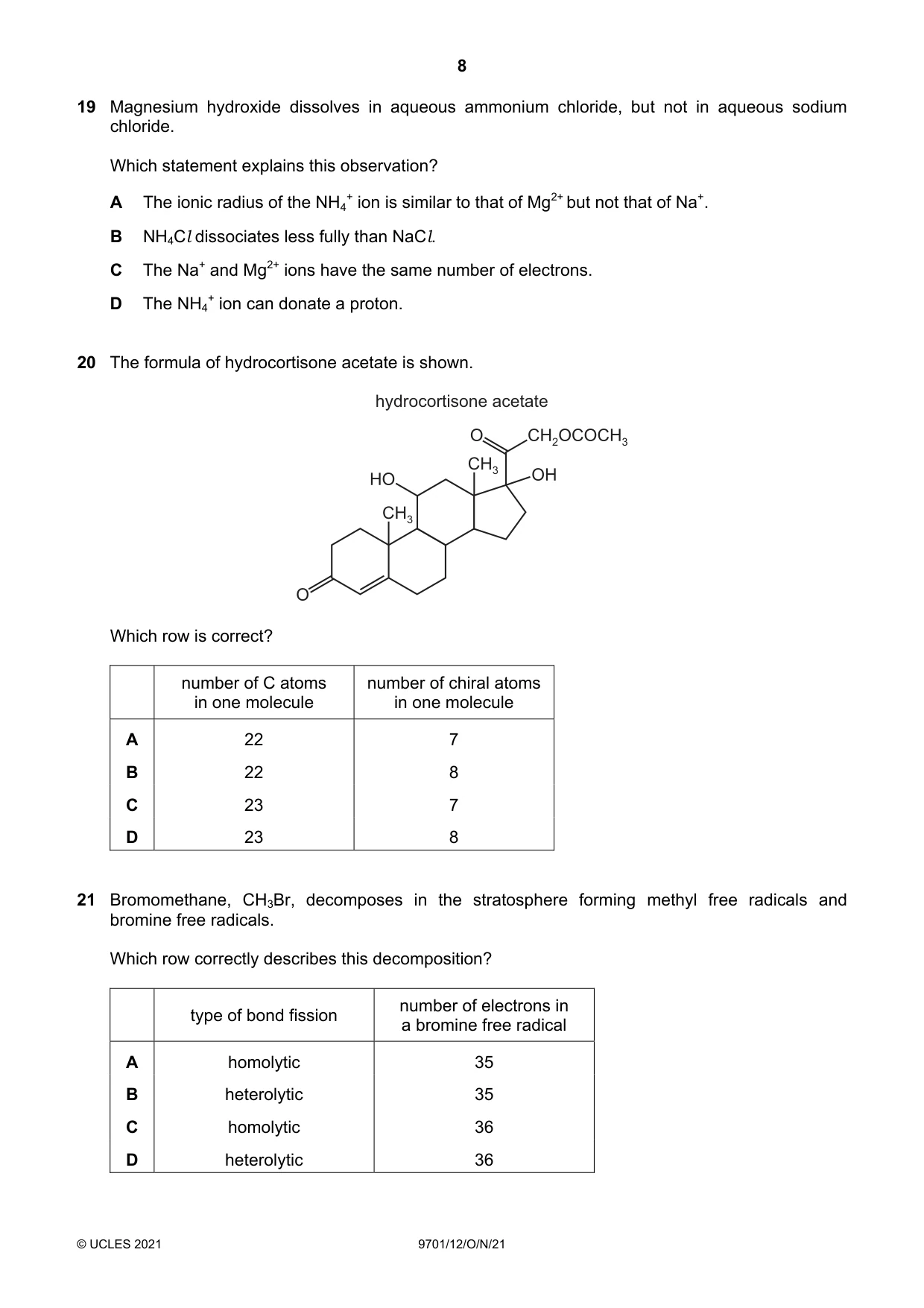 Cambridge A Level Chemistry 9701 2021 Oct/Nov Paper 1 · Variant 2 question paper, page 8 of 16
