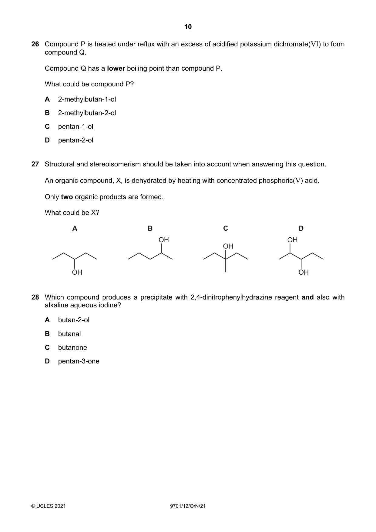 Cambridge A Level Chemistry 9701 2021 Oct/Nov Paper 1 · Variant 2 question paper, page 10 of 16