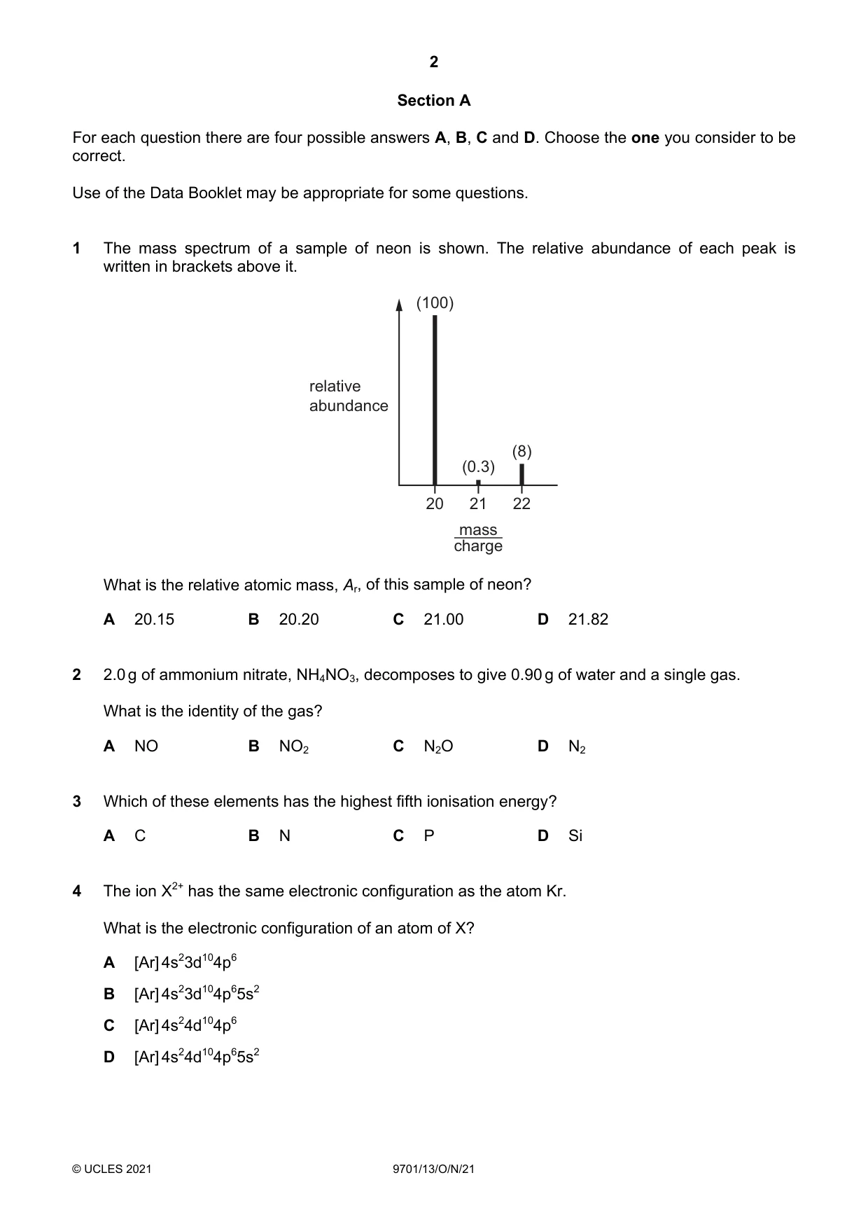 Cambridge A Level Chemistry 9701 2021 Oct/Nov Paper 1 · Variant 3 question paper, page 2 of 16