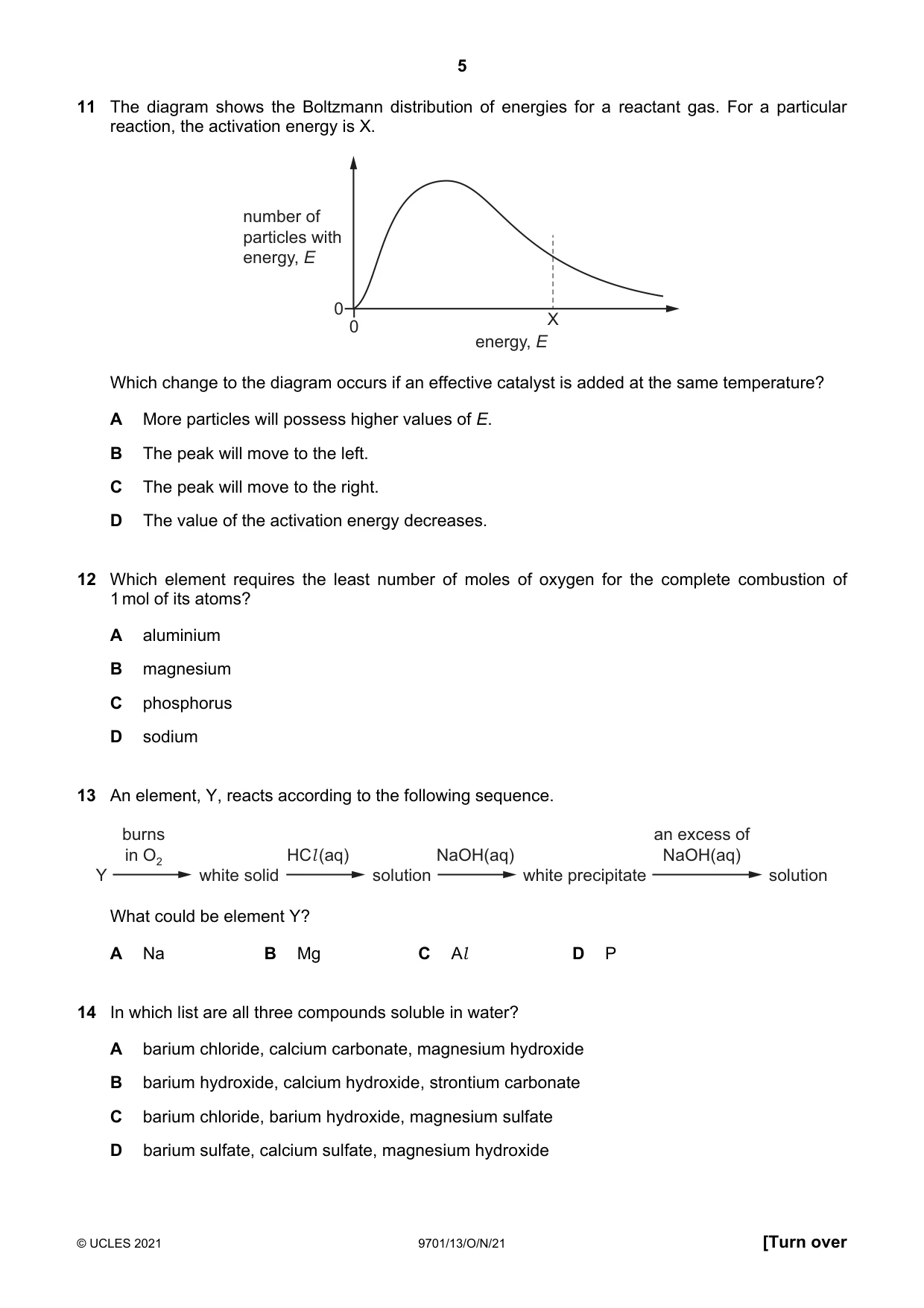 Cambridge A Level Chemistry 9701 2021 Oct/Nov Paper 1 · Variant 3 question paper, page 5 of 16