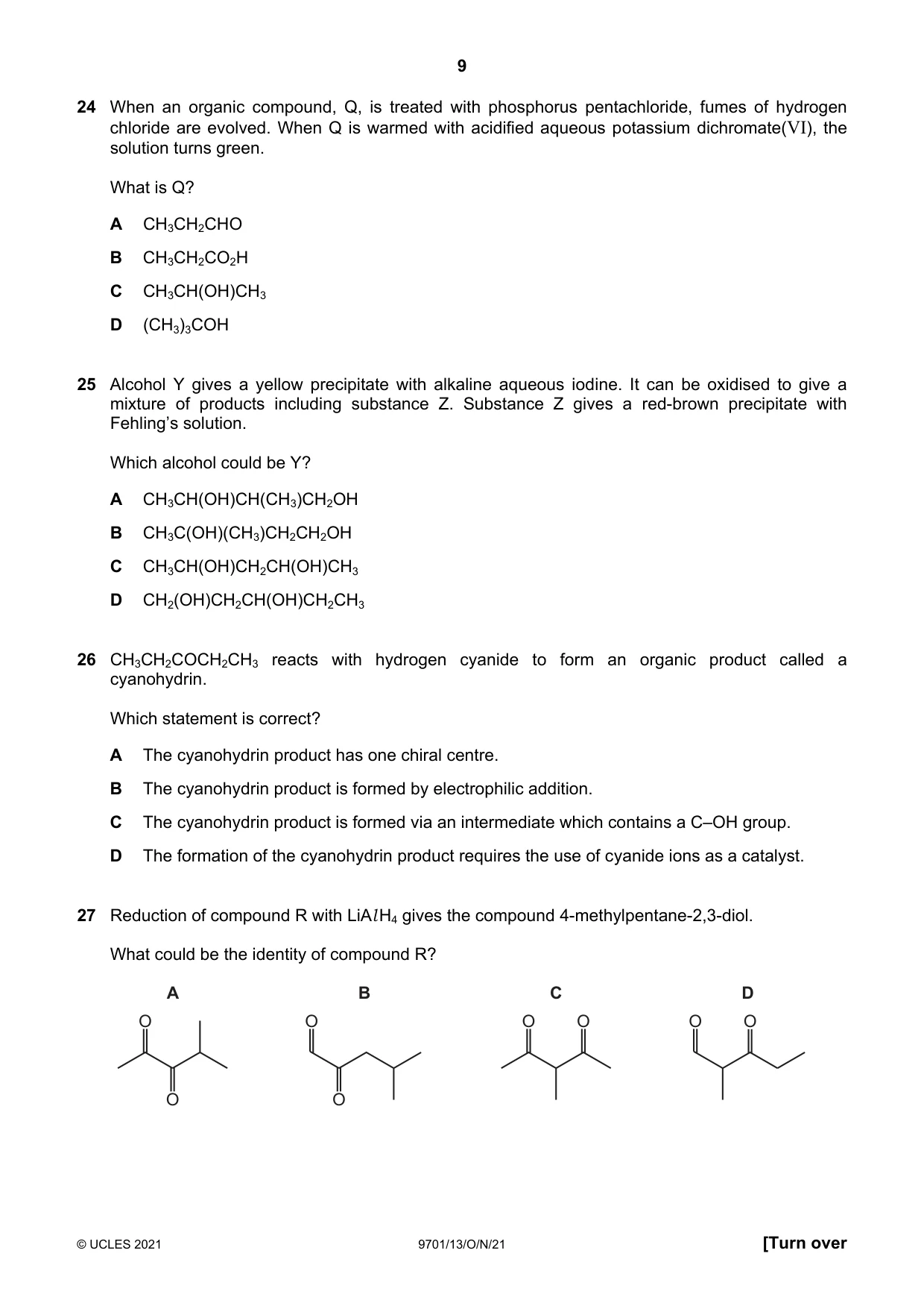 Cambridge A Level Chemistry 9701 2021 Oct/Nov Paper 1 · Variant 3 question paper, page 9 of 16