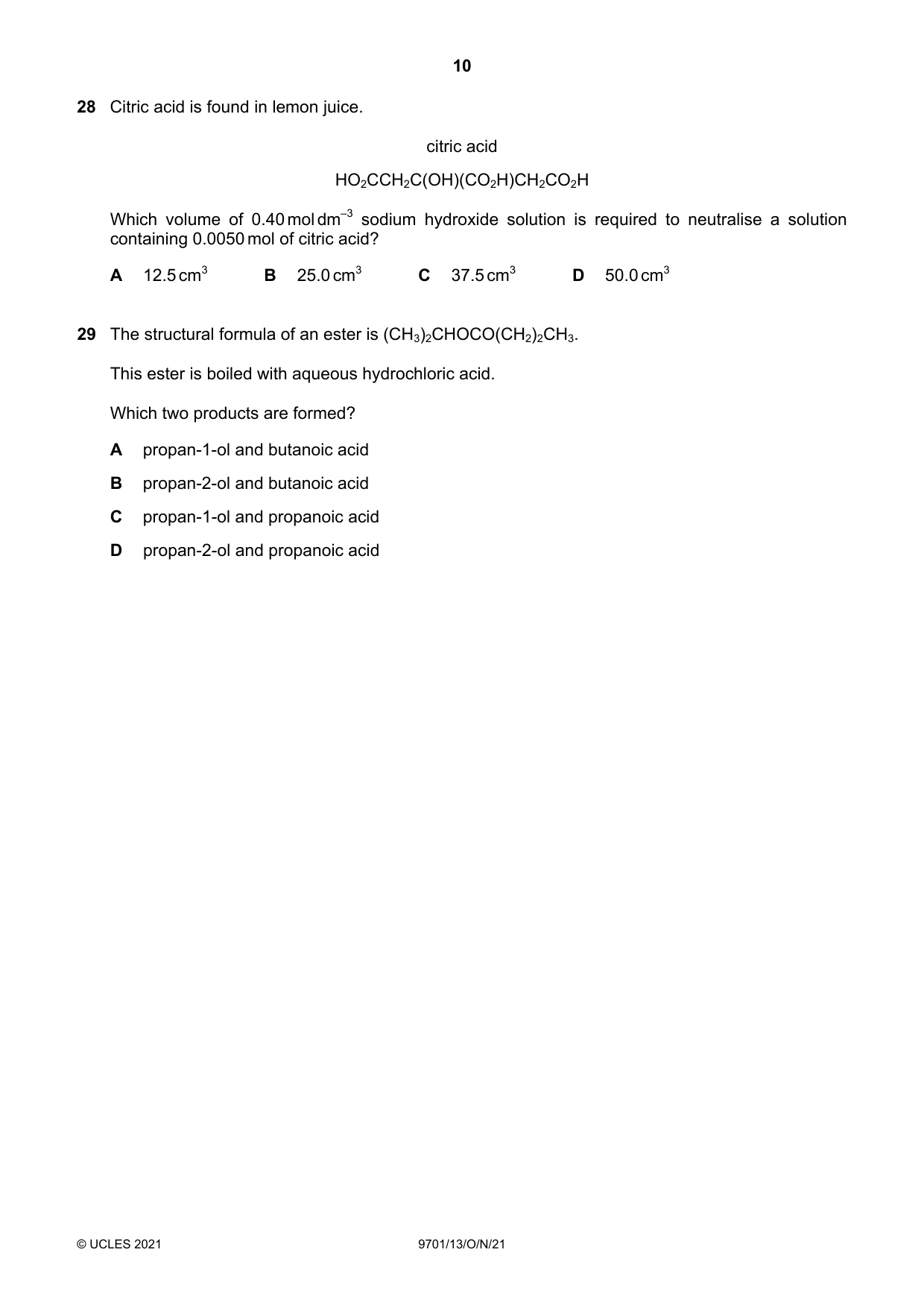 Cambridge A Level Chemistry 9701 2021 Oct/Nov Paper 1 · Variant 3 question paper, page 10 of 16