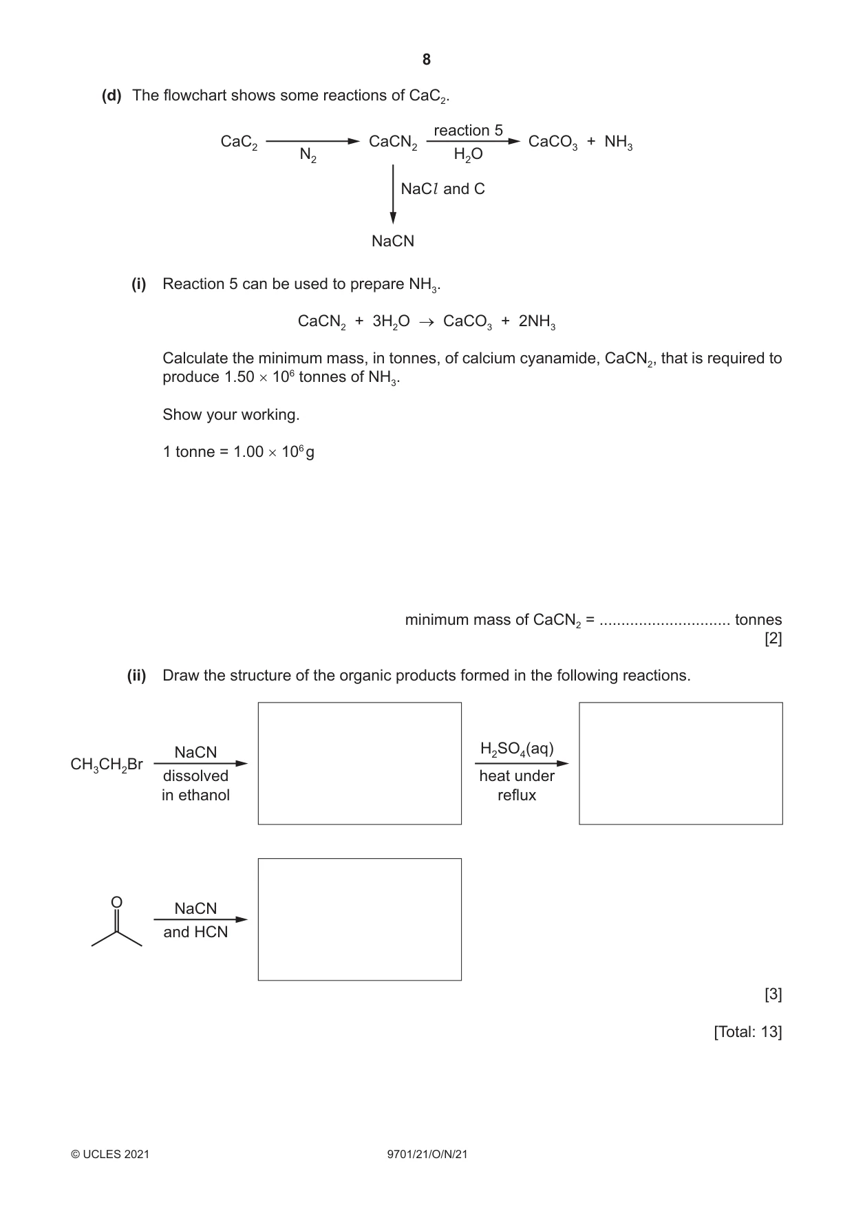Cambridge A Level Chemistry 9701 2021 Oct/Nov Paper 2 · Variant 1 question paper, page 8 of 16