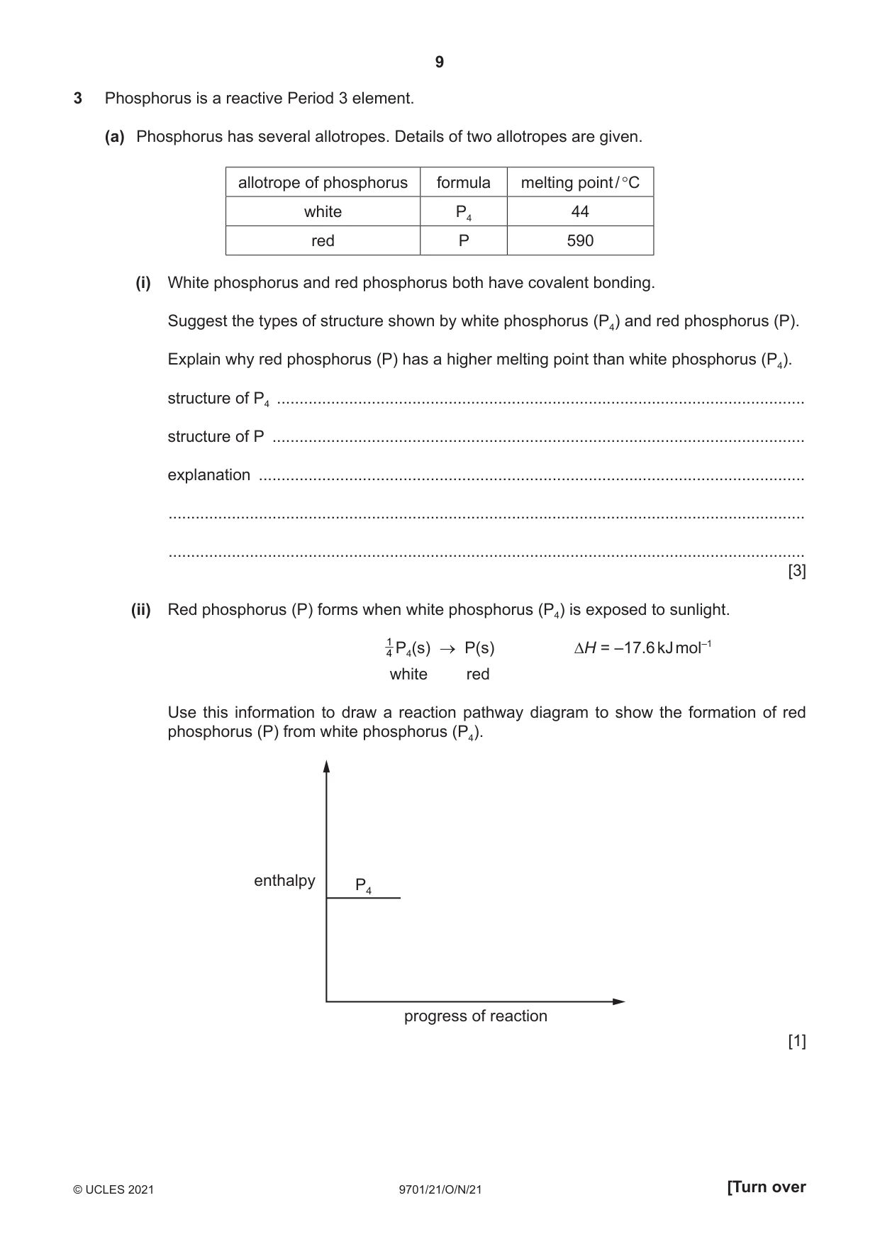 Cambridge A Level Chemistry 9701 2021 Oct/Nov Paper 2 · Variant 1 question paper, page 9 of 16