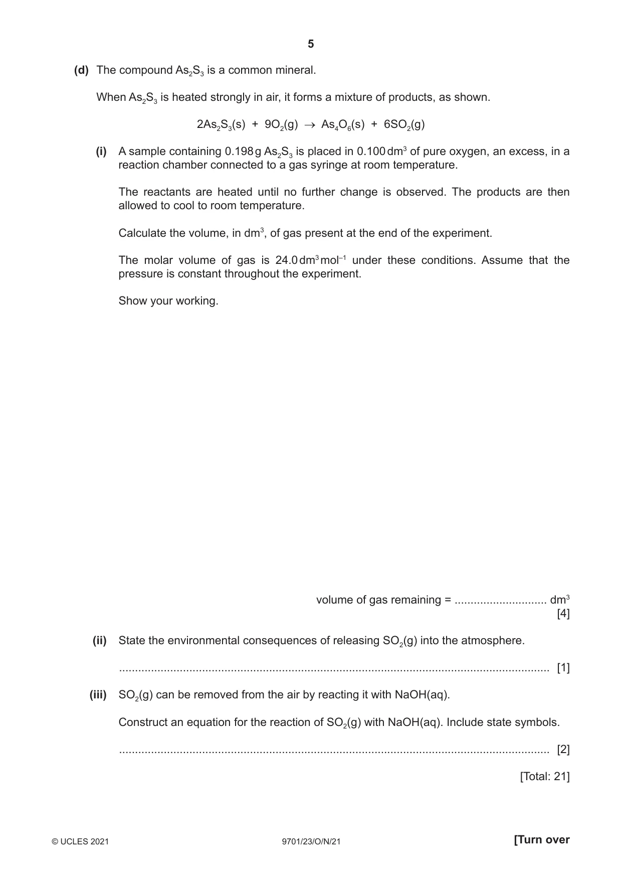 Cambridge A Level Chemistry 9701 2021 Oct/Nov Paper 2 · Variant 3 question paper, page 5 of 16