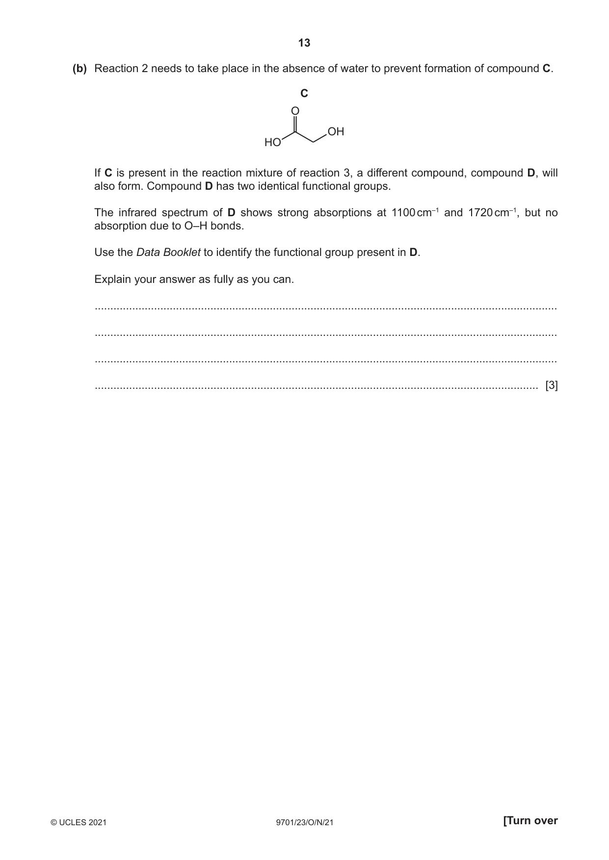 Cambridge A Level Chemistry 9701 2021 Oct/Nov Paper 2 · Variant 3 question paper, page 13 of 16