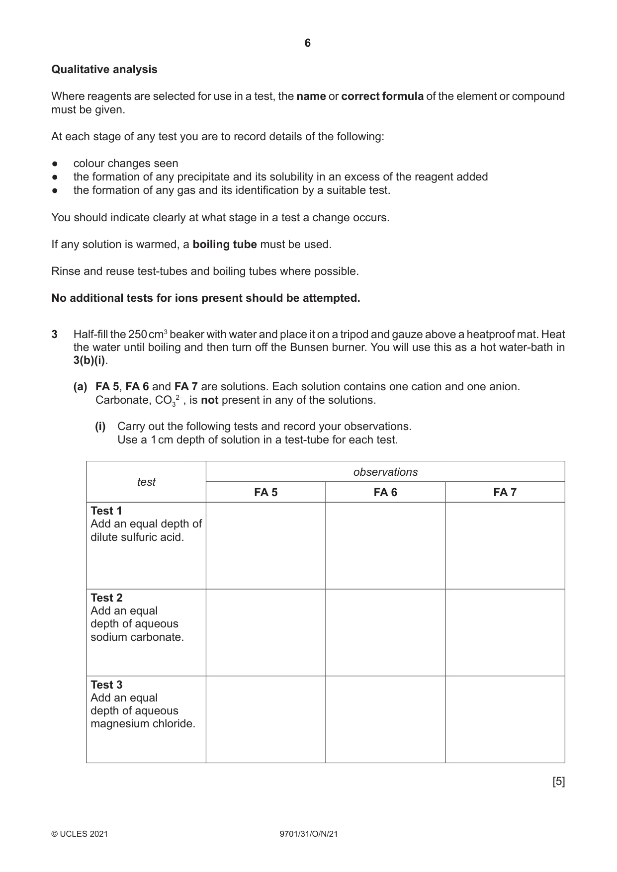 Cambridge A Level Chemistry 9701 2021 Oct/Nov Paper 3 · Variant 1 question paper, page 6 of 12