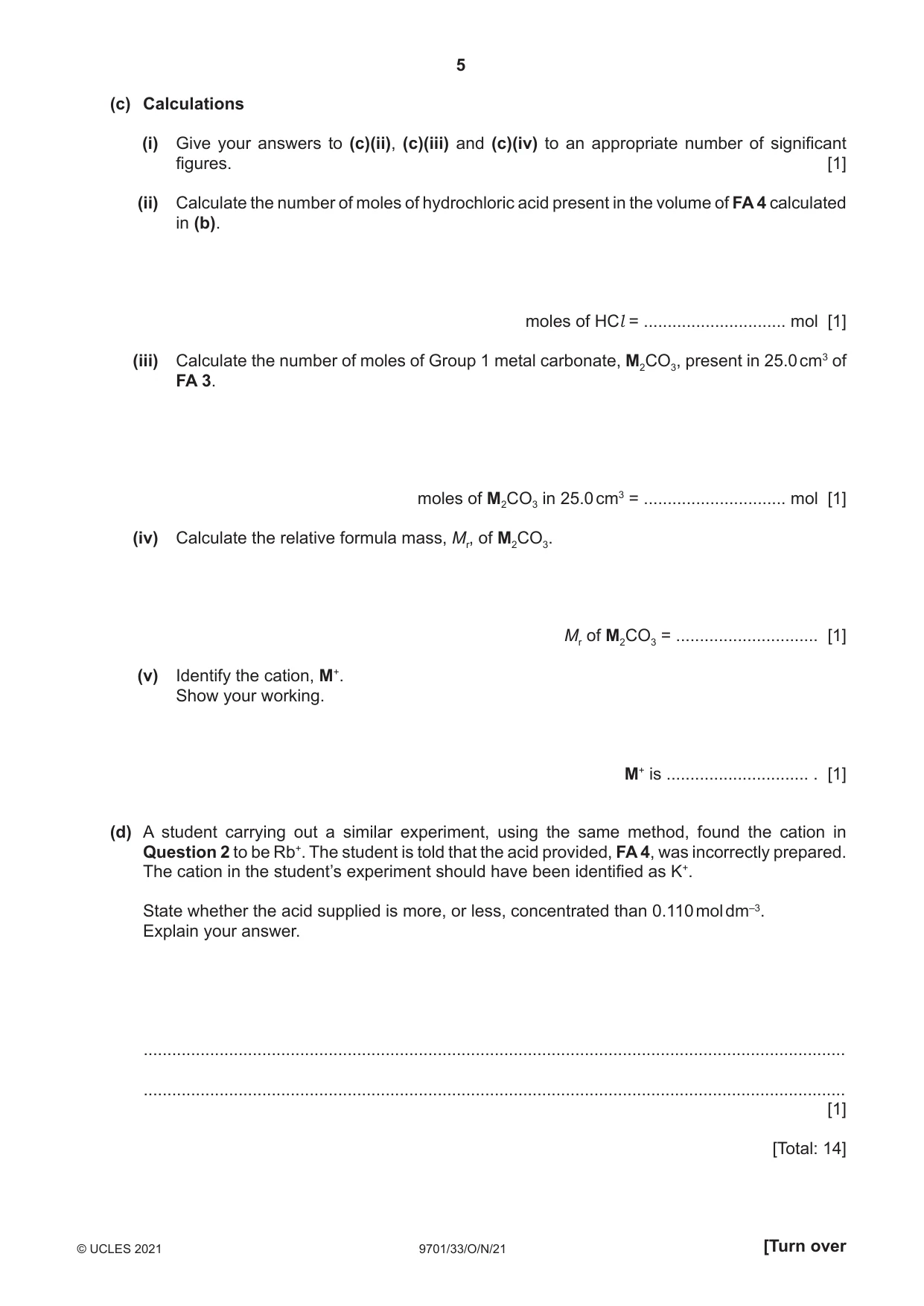 Cambridge A Level Chemistry 9701 2021 Oct/Nov Paper 3 · Variant 3 question paper, page 5 of 12