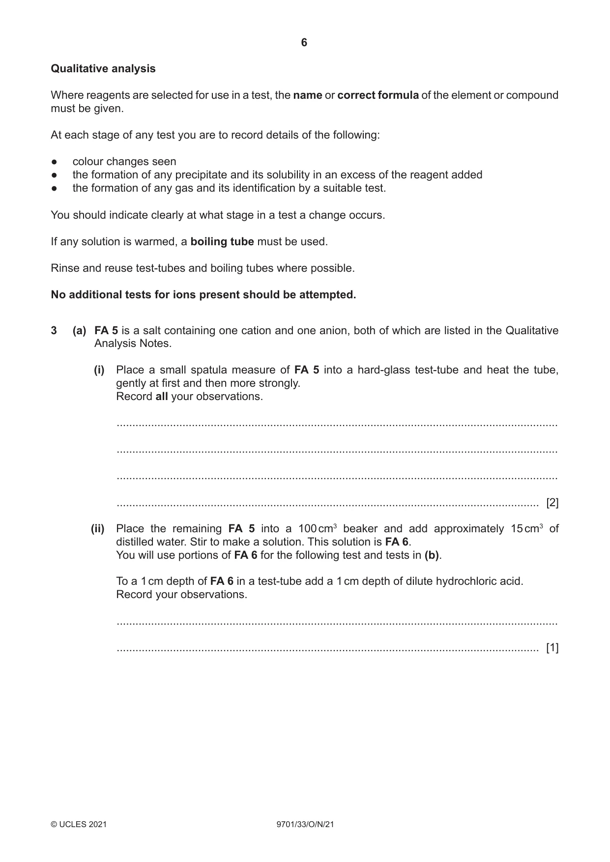 Cambridge A Level Chemistry 9701 2021 Oct/Nov Paper 3 · Variant 3 question paper, page 6 of 12