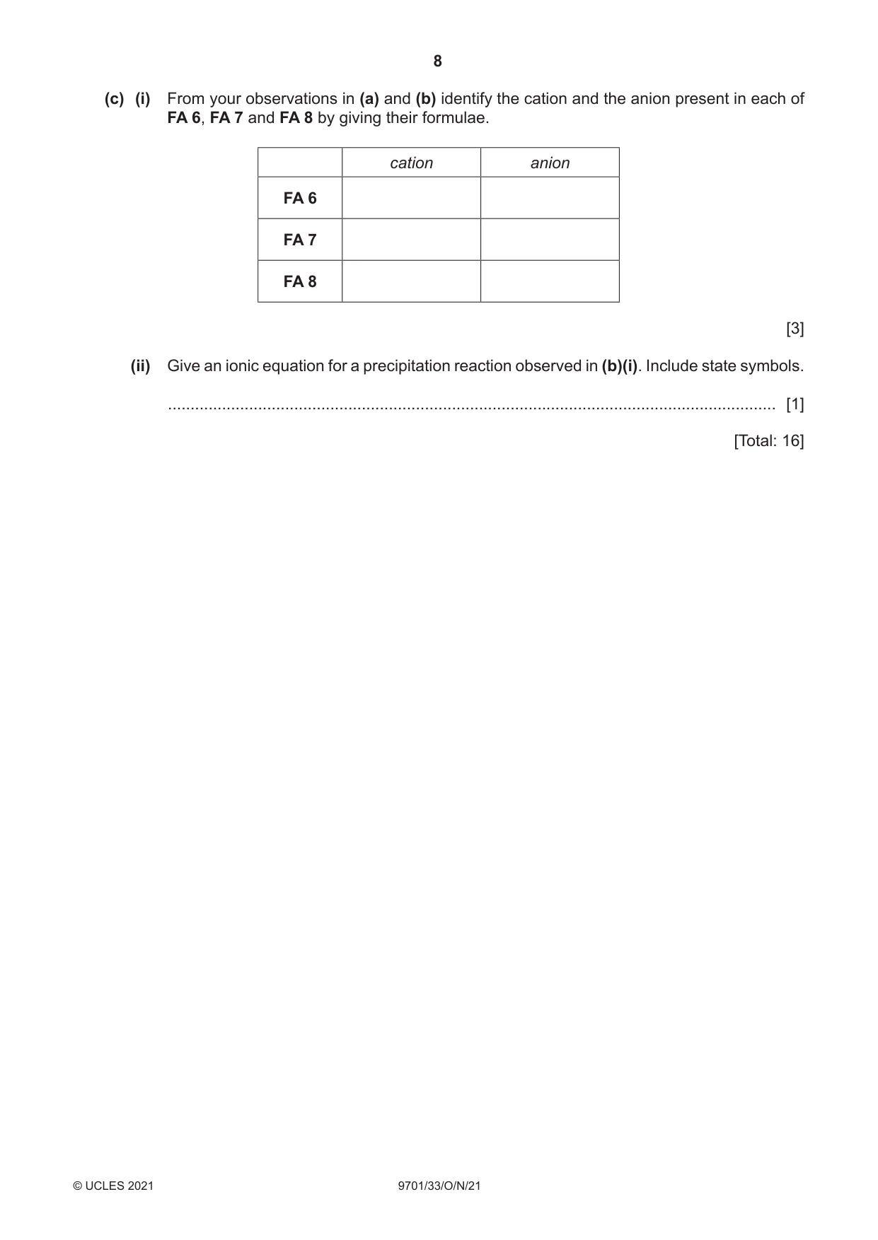 Cambridge A Level Chemistry 9701 2021 Oct/Nov Paper 3 · Variant 3 question paper, page 8 of 12