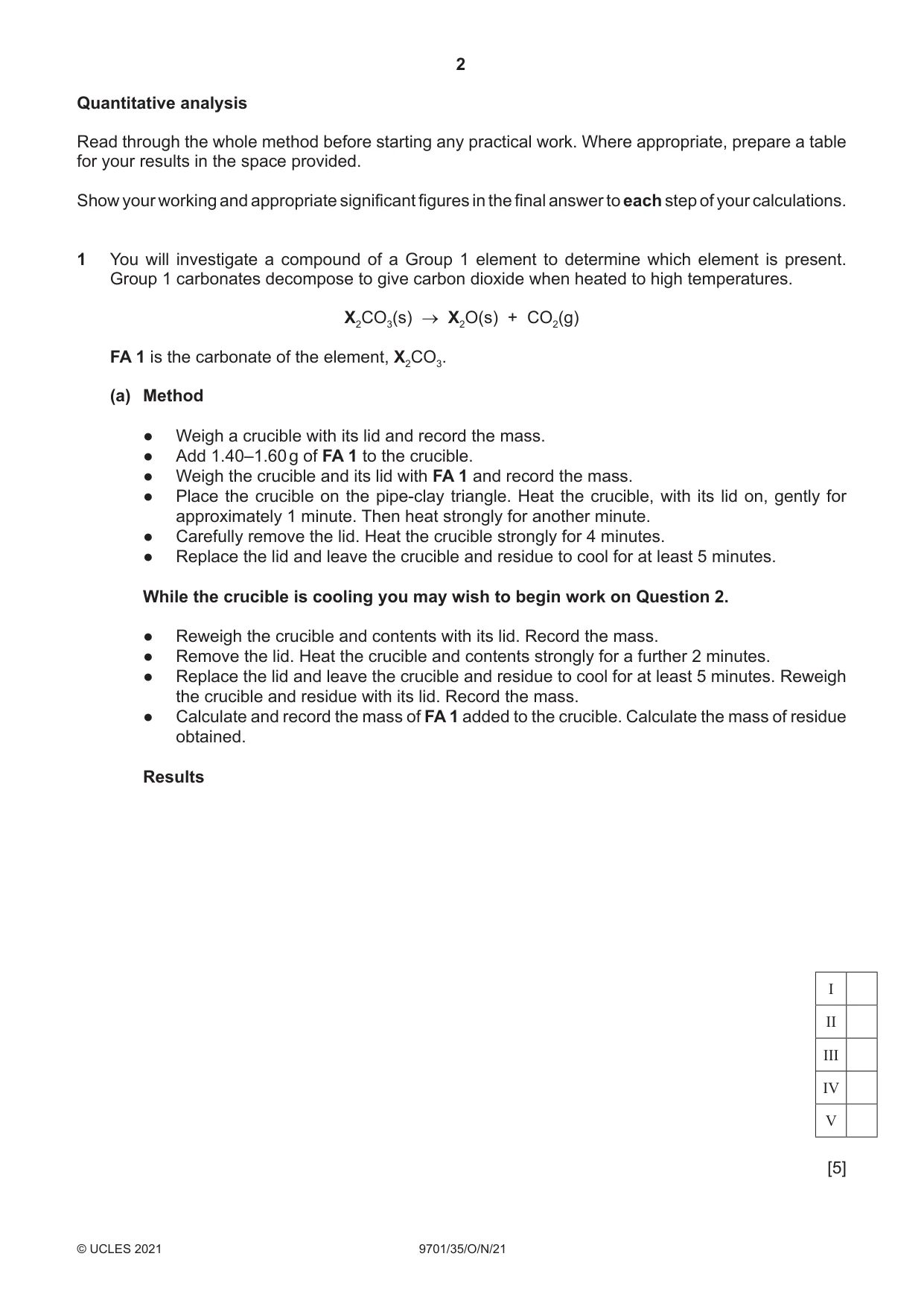 Cambridge A Level Chemistry 9701 2021 Oct/Nov Paper 3 · Variant 5 question paper, page 2 of 12