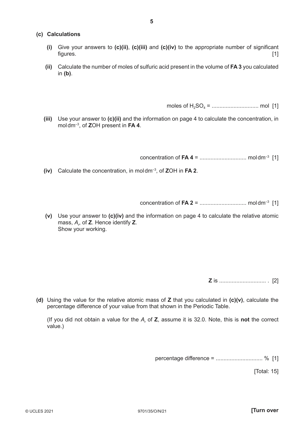 Cambridge A Level Chemistry 9701 2021 Oct/Nov Paper 3 · Variant 5 question paper, page 5 of 12