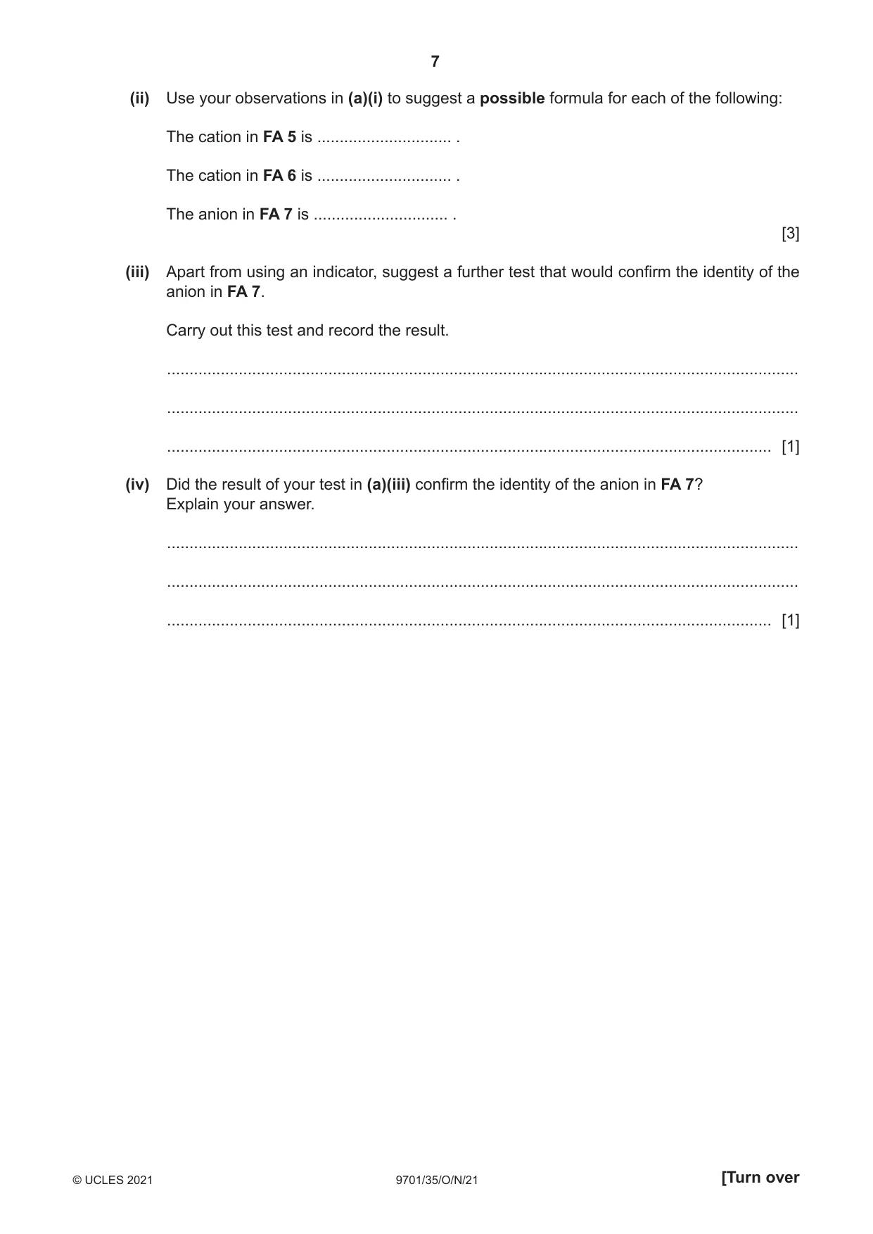 Cambridge A Level Chemistry 9701 2021 Oct/Nov Paper 3 · Variant 5 question paper, page 7 of 12