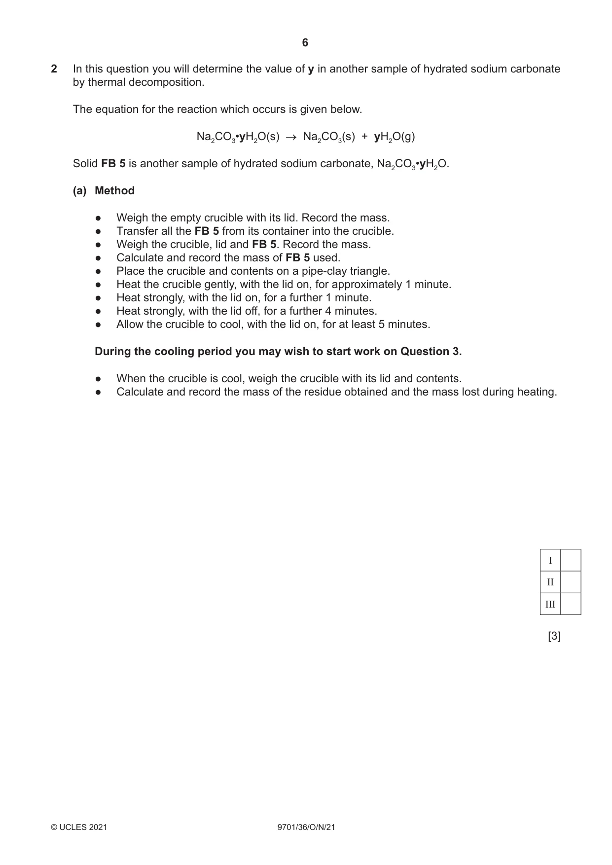 Cambridge A Level Chemistry 9701 2021 Oct/Nov Paper 3 · Variant 6 question paper, page 6 of 16