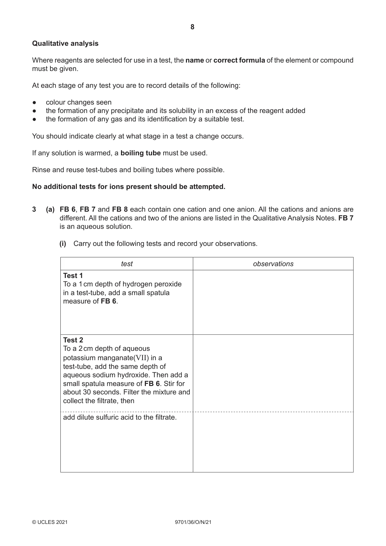 Cambridge A Level Chemistry 9701 2021 Oct/Nov Paper 3 · Variant 6 question paper, page 8 of 16