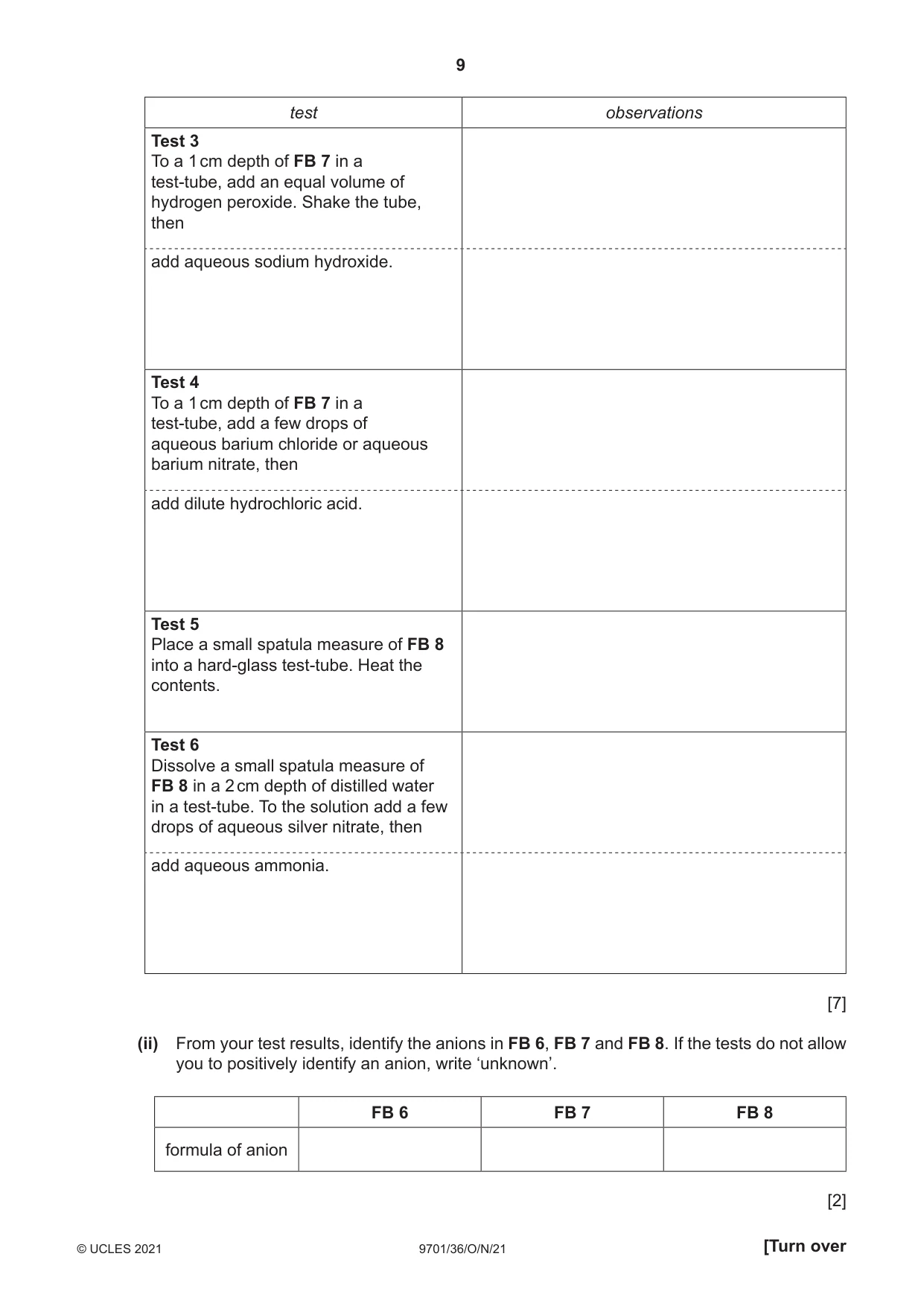 Cambridge A Level Chemistry 9701 2021 Oct/Nov Paper 3 · Variant 6 question paper, page 9 of 16