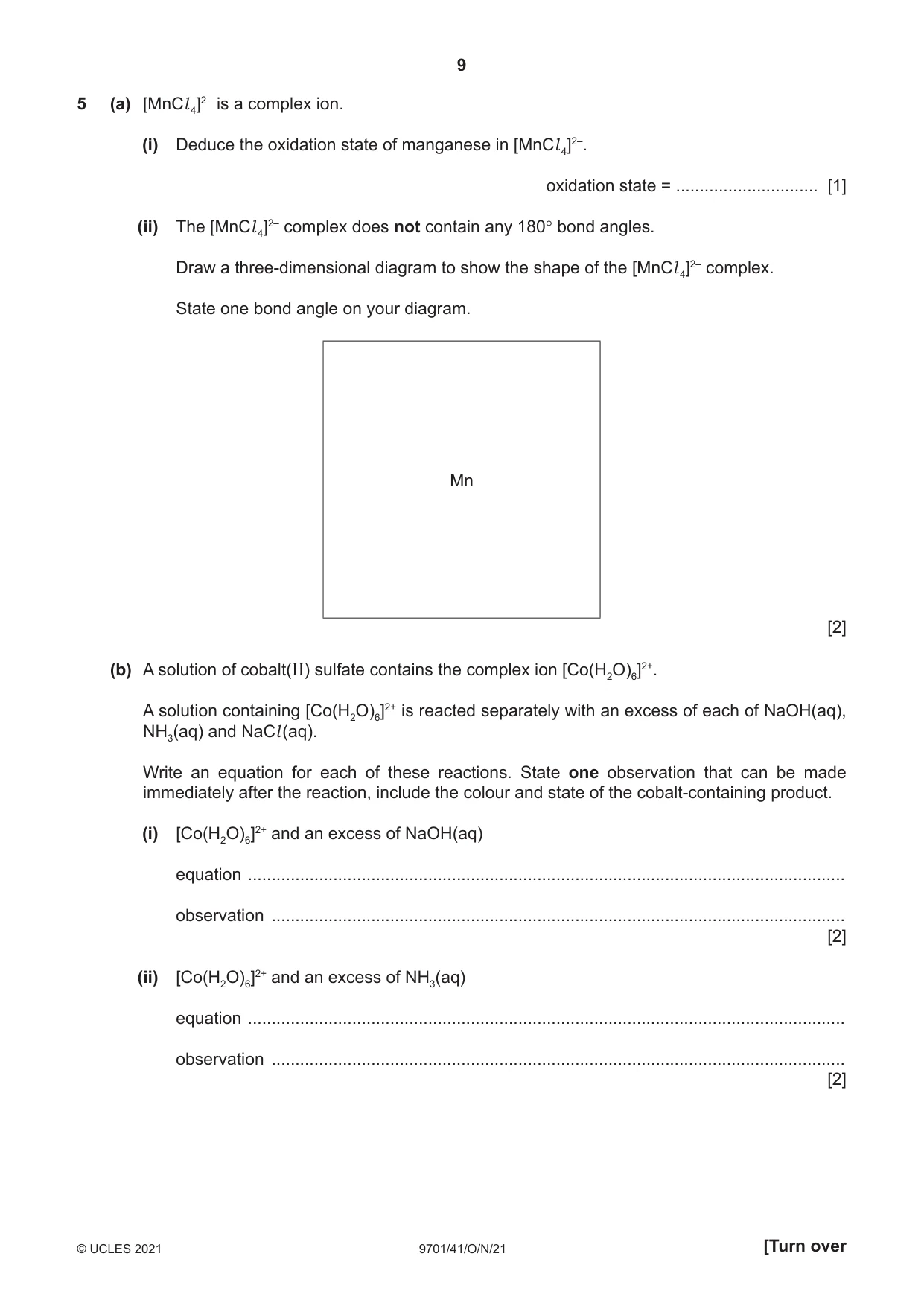 Cambridge A Level Chemistry 9701 2021 Oct/Nov Paper 4 · Variant 1 question paper, page 9 of 20