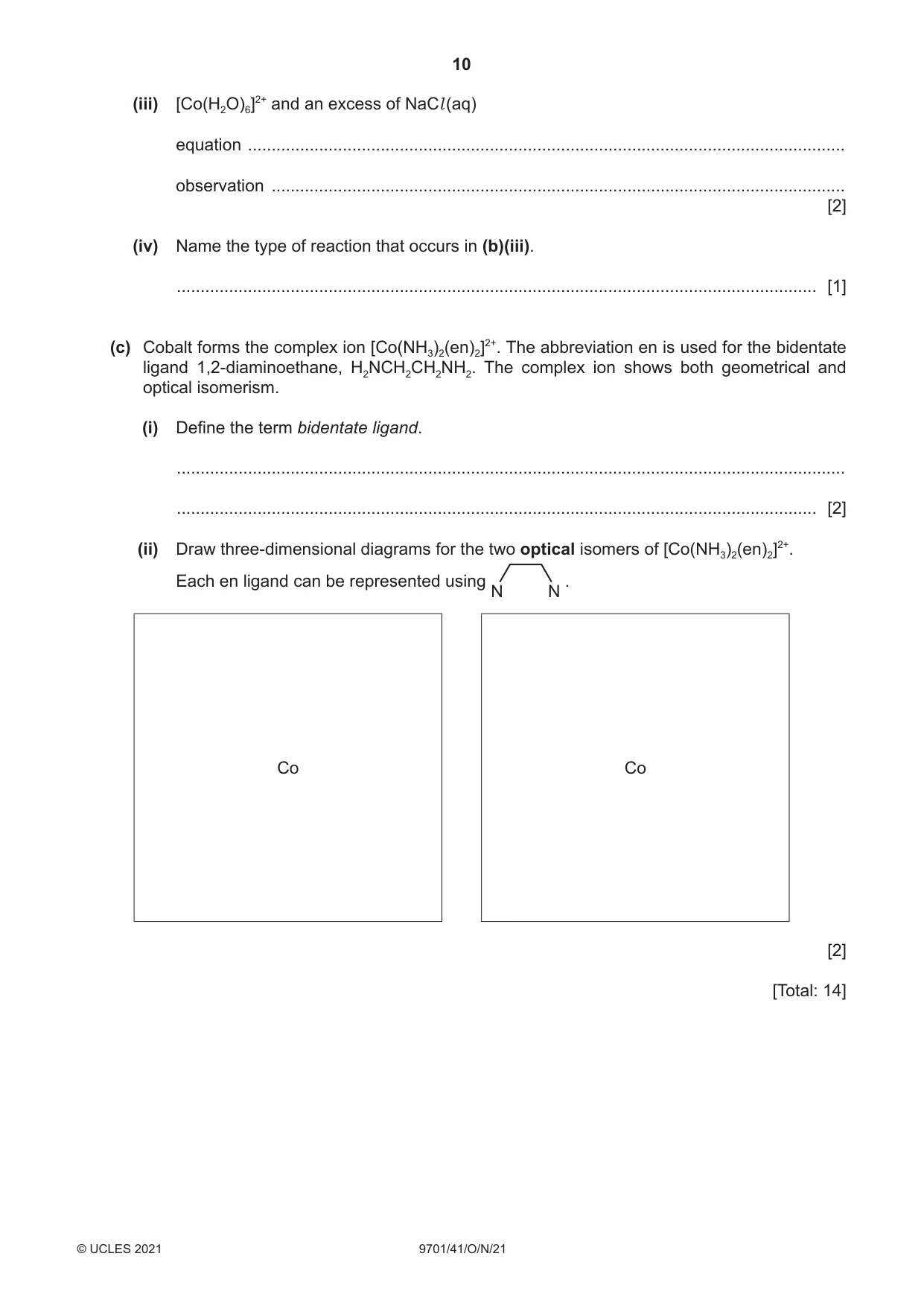 Cambridge A Level Chemistry 9701 2021 Oct/Nov Paper 4 · Variant 1 question paper, page 10 of 20