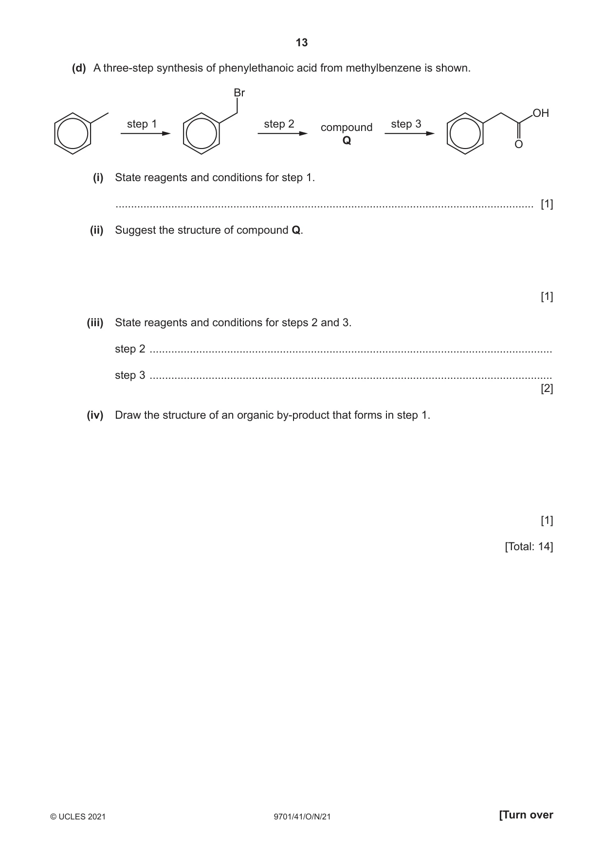 Cambridge A Level Chemistry 9701 2021 Oct/Nov Paper 4 · Variant 1 question paper, page 13 of 20