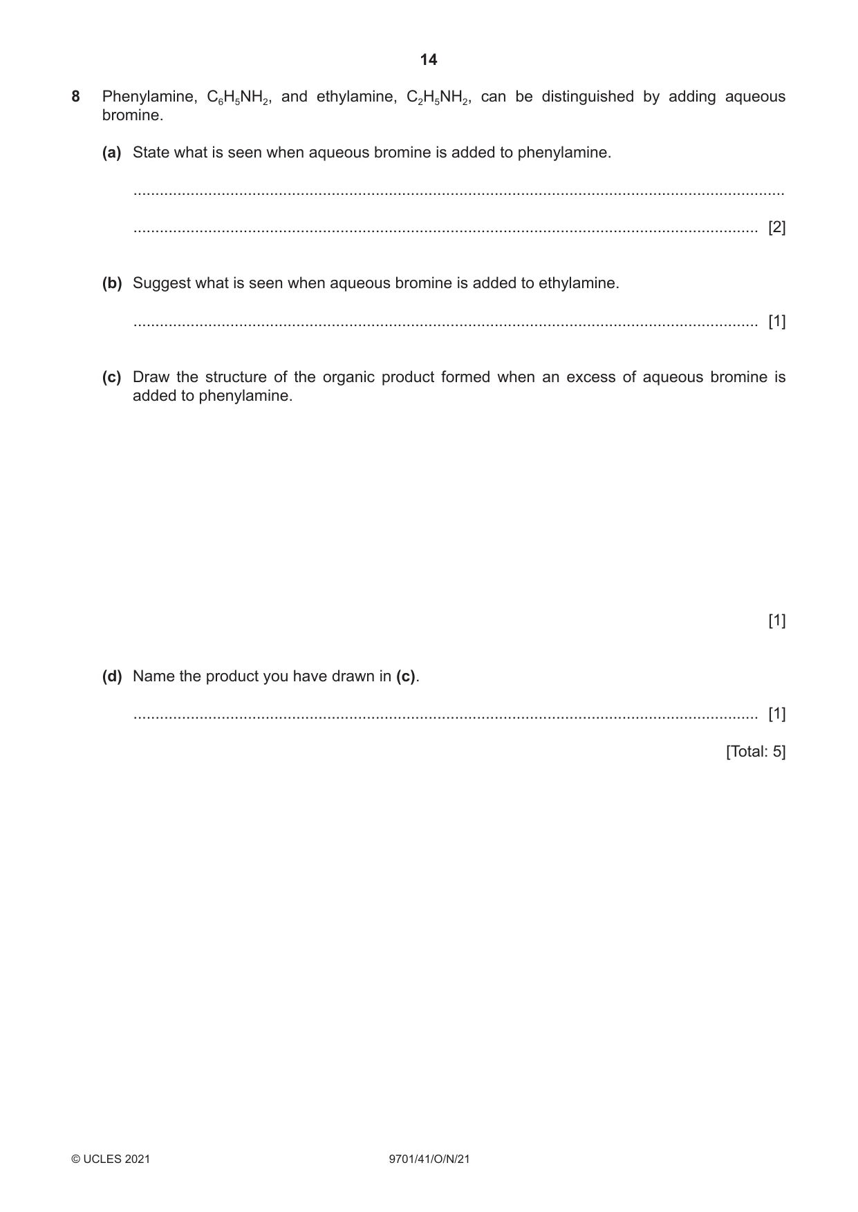 Cambridge A Level Chemistry 9701 2021 Oct/Nov Paper 4 · Variant 1 question paper, page 14 of 20