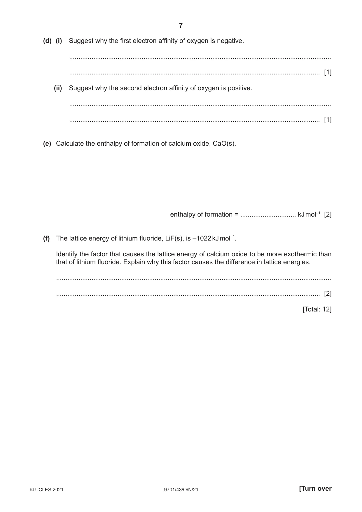 Cambridge A Level Chemistry 9701 2021 Oct/Nov Paper 4 · Variant 3 question paper, page 7 of 20