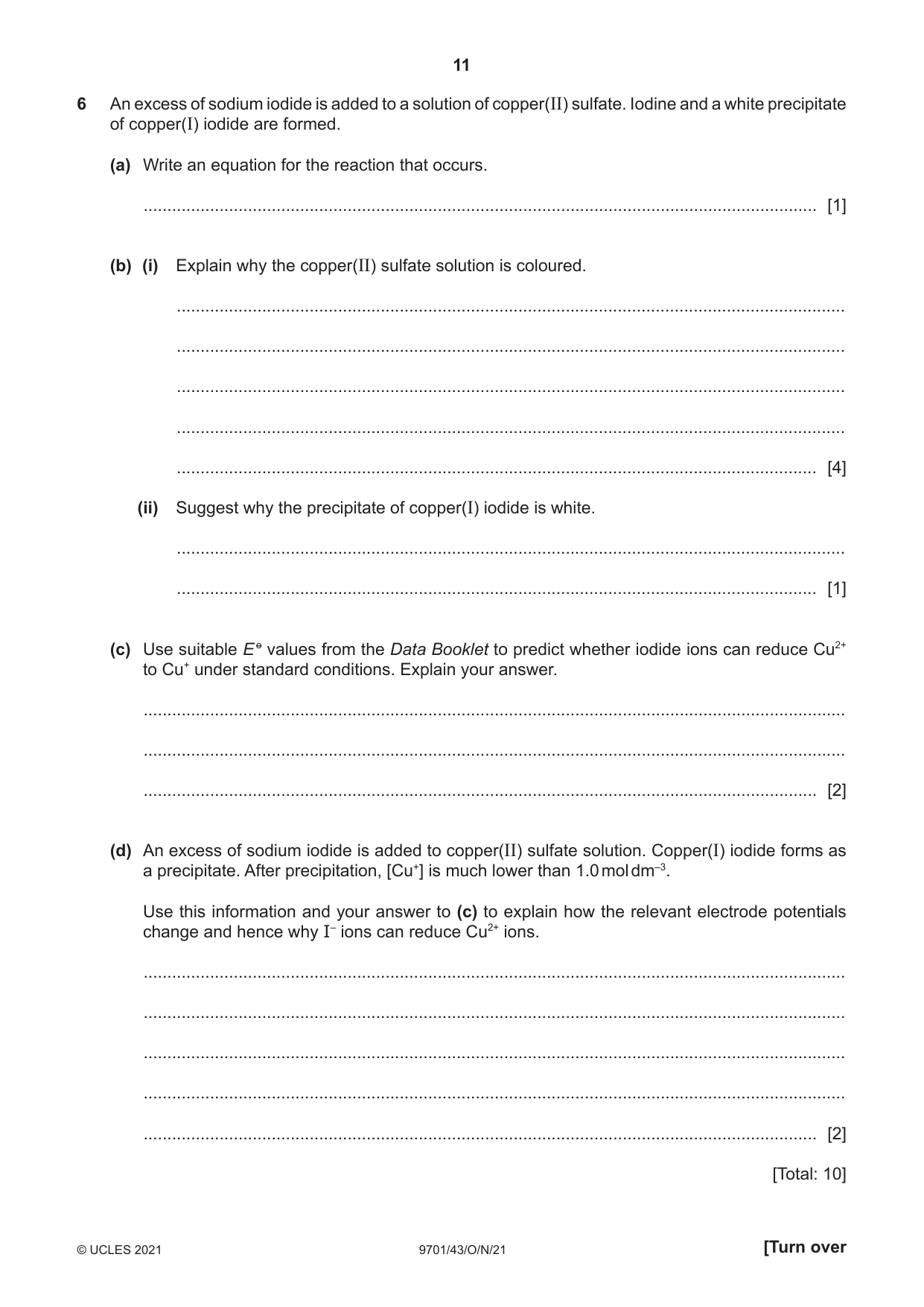 Cambridge A Level Chemistry 9701 2021 Oct/Nov Paper 4 · Variant 3 question paper, page 11 of 20