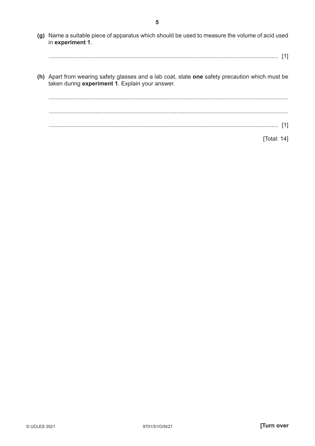 Cambridge A Level Chemistry 9701 2021 Oct/Nov Paper 5 · Variant 1 question paper, page 5 of 12