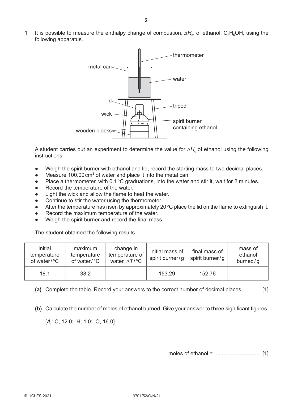 Cambridge A Level Chemistry 9701 2021 Oct/Nov Paper 5 · Variant 2 question paper, page 2 of 12