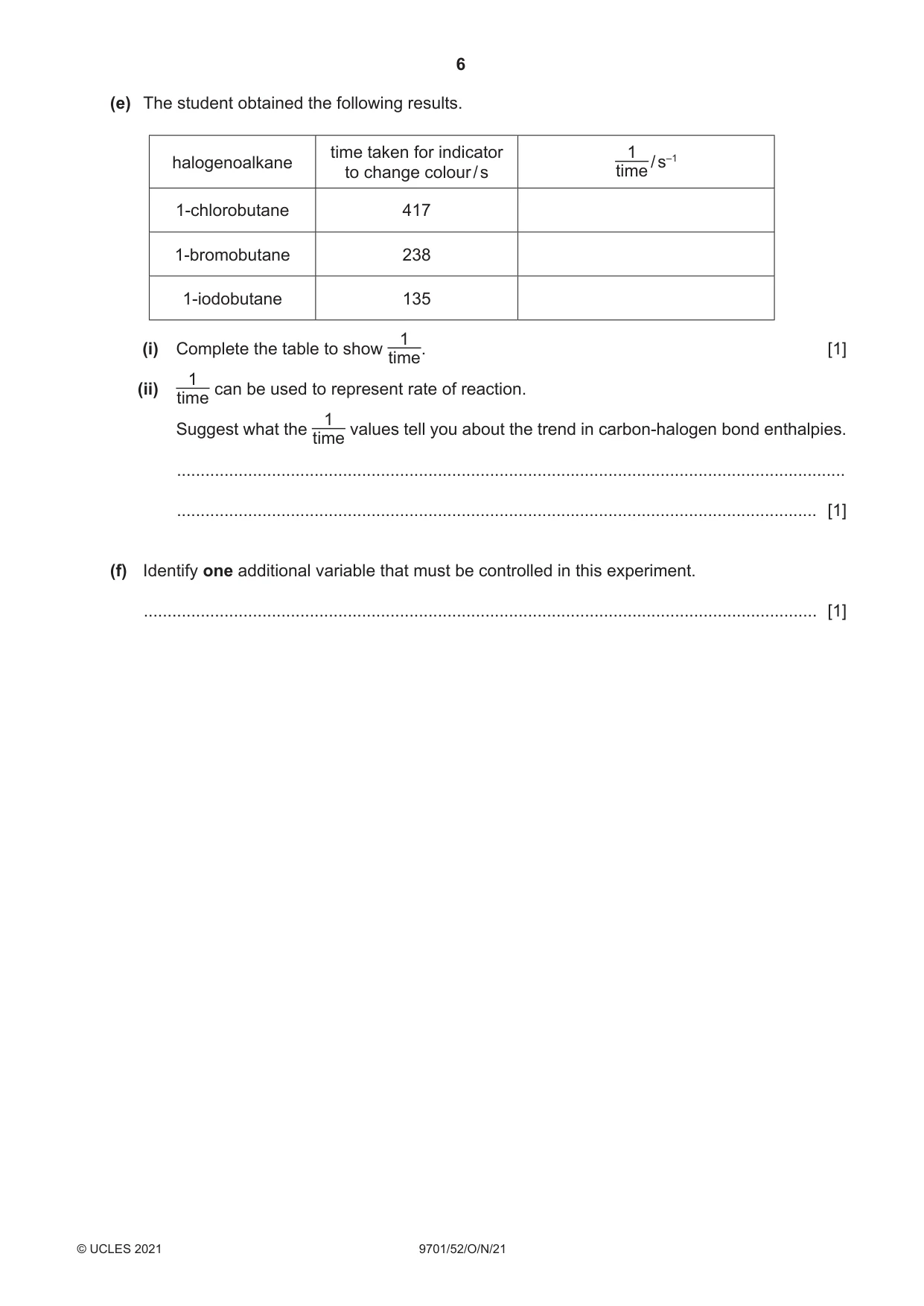 Cambridge A Level Chemistry 9701 2021 Oct/Nov Paper 5 · Variant 2 question paper, page 6 of 12