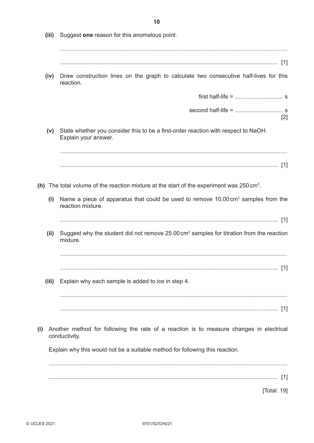 Cambridge A Level Chemistry 9701 2021 Oct/Nov Paper 5 · Variant 2 question paper, page 10 of 12