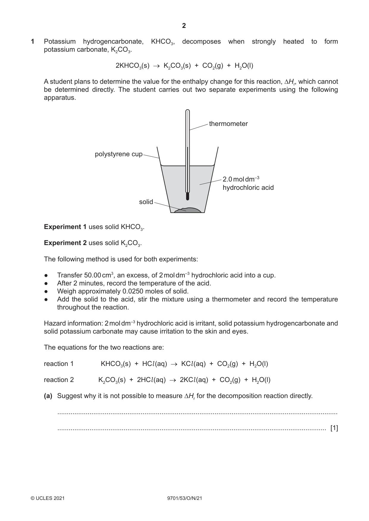 Cambridge A Level Chemistry 9701 2021 Oct/Nov Paper 5 · Variant 3 question paper, page 2 of 12