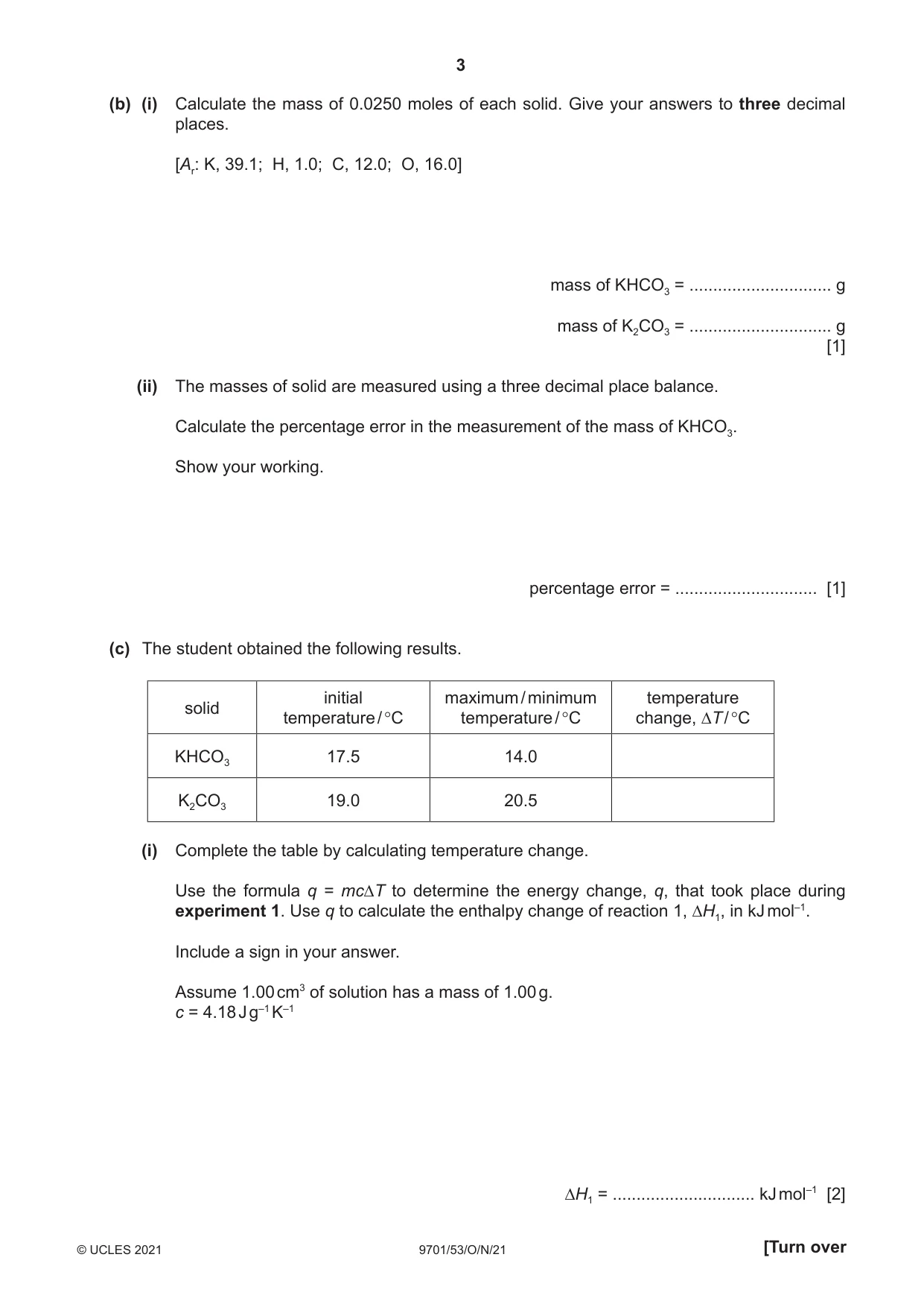 Cambridge A Level Chemistry 9701 2021 Oct/Nov Paper 5 · Variant 3 question paper, page 3 of 12