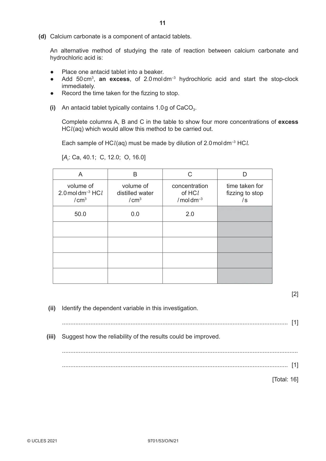 Cambridge A Level Chemistry 9701 2021 Oct/Nov Paper 5 · Variant 3 question paper, page 11 of 12