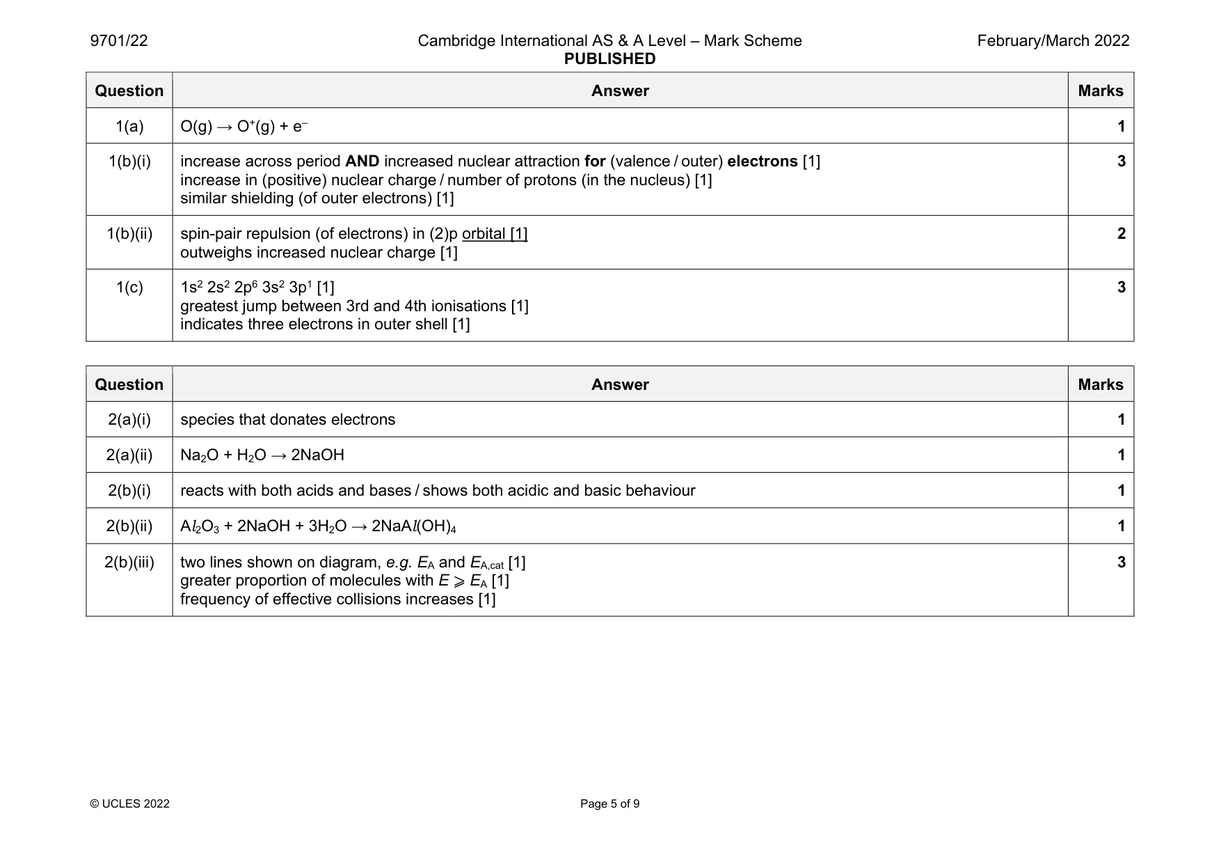 Mark scheme, page 5 of 9