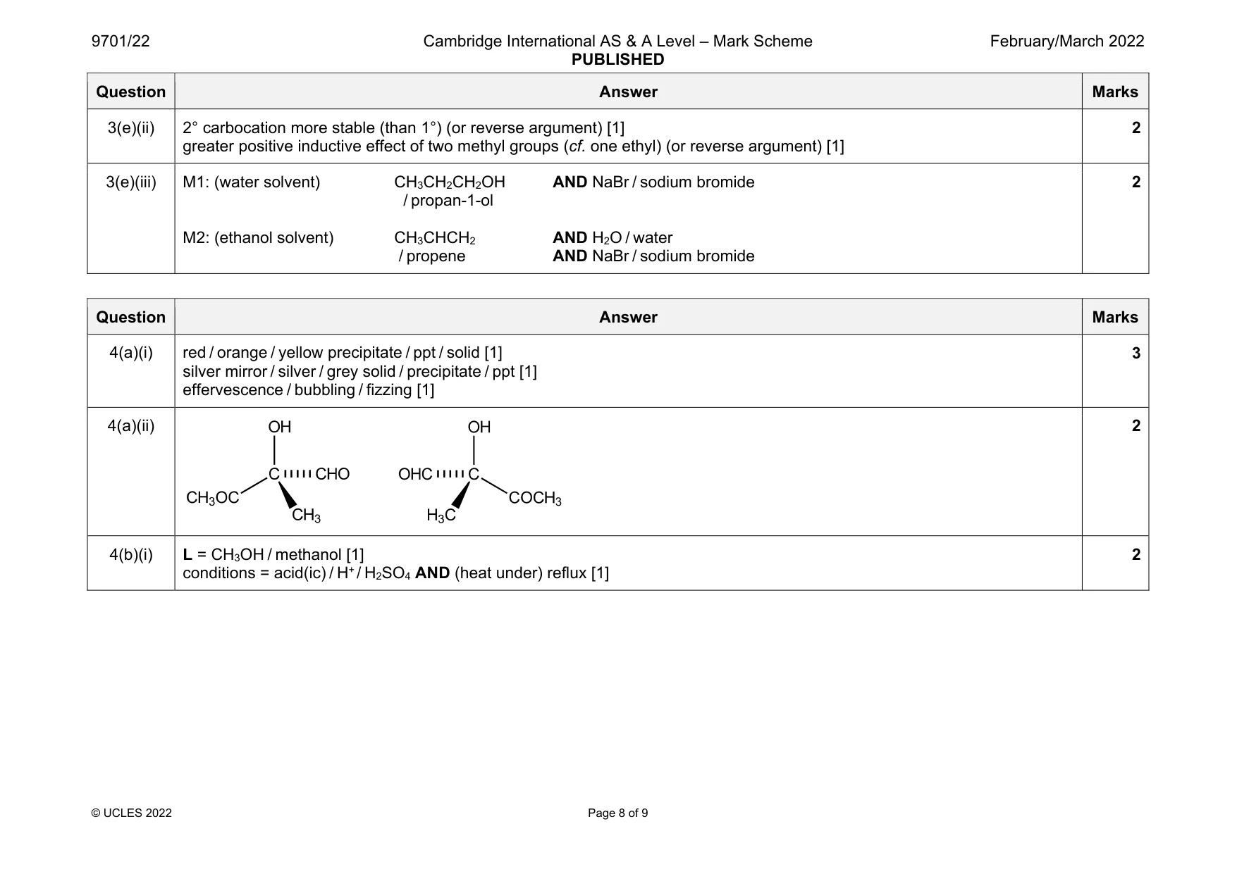 Mark scheme, page 8 of 9