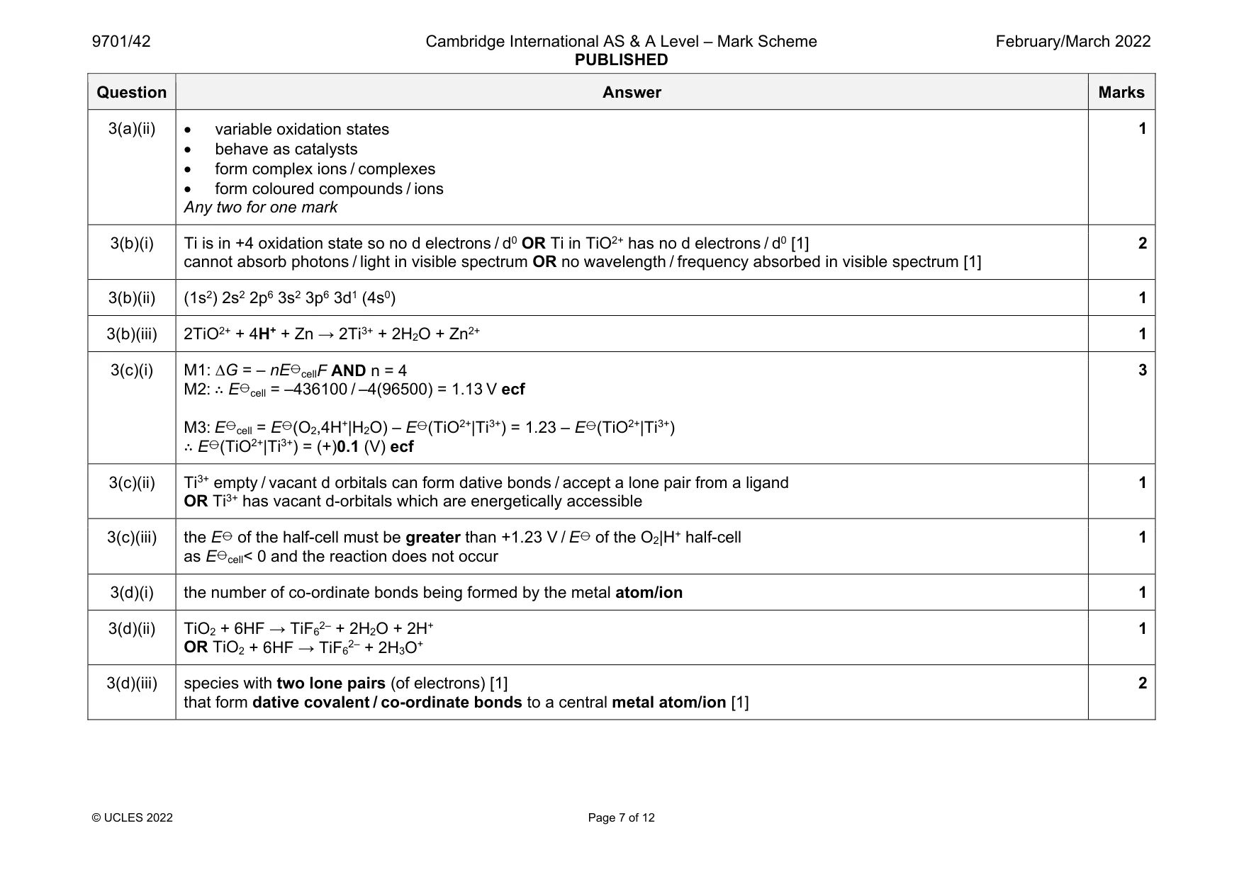 Mark scheme, page 7 of 12